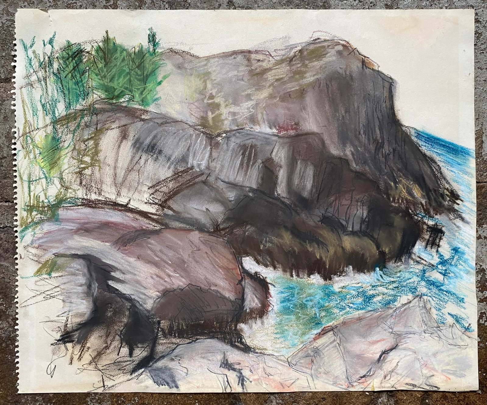 1950s Rocky Coast Mid Century Pastel - 5
