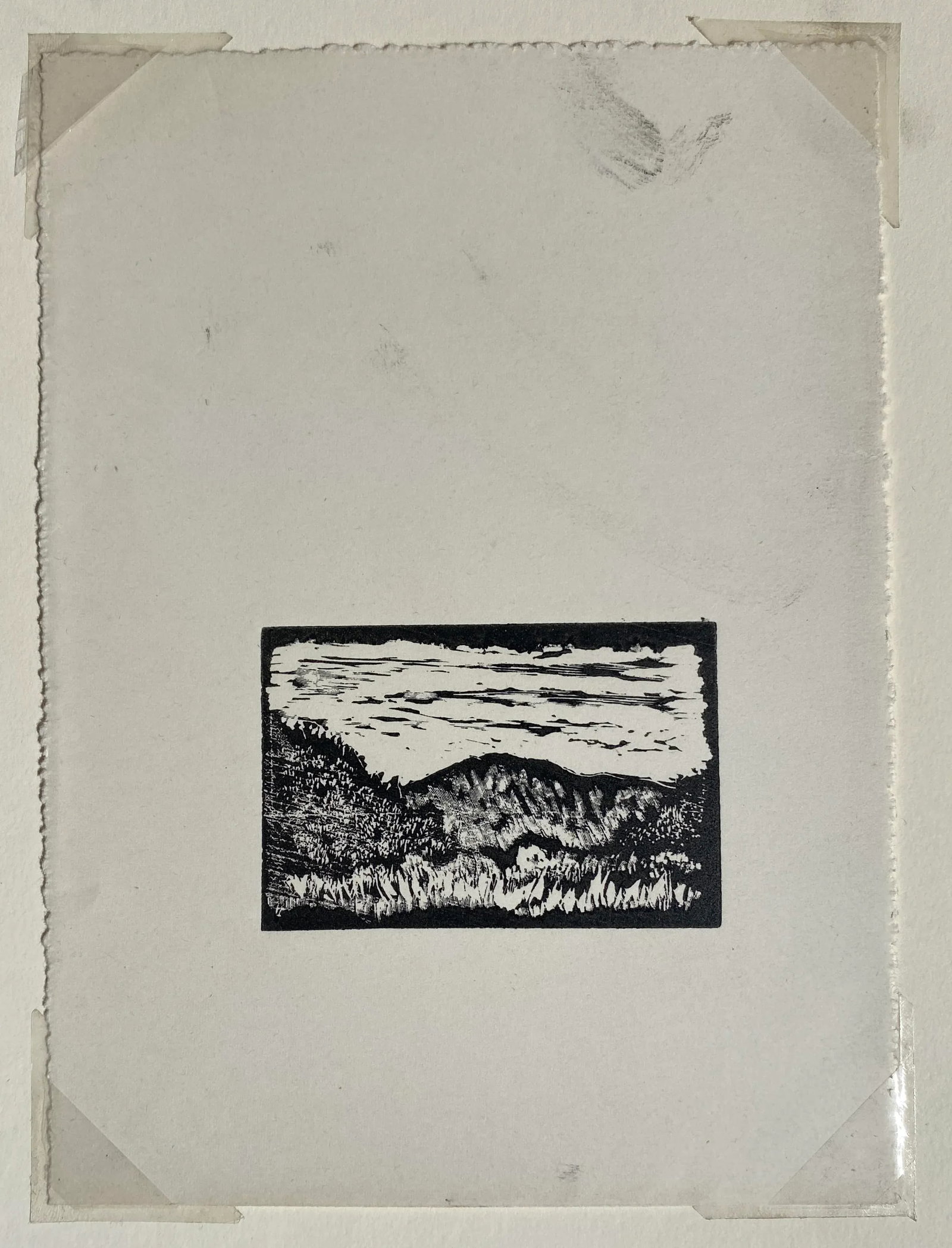 1980s Mountain Landscape Miniature Linocut - 2