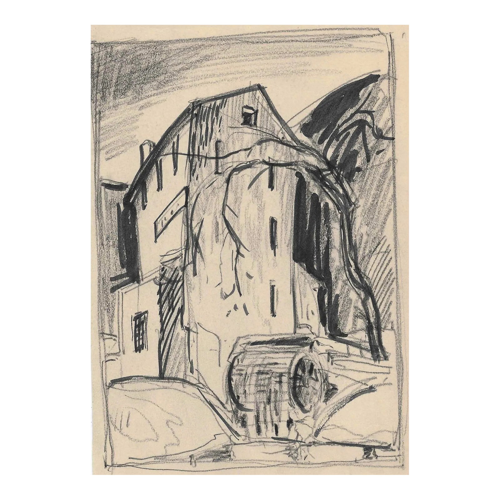 1940s Norman Kent Mill Drawing: Born in Pittsburgh, American artist Norman Kent (1903 - 1972) attended the Rochester Institute and trained at the Art Students League in New York under Leftwich Dodge. He learned the art of the woodcu