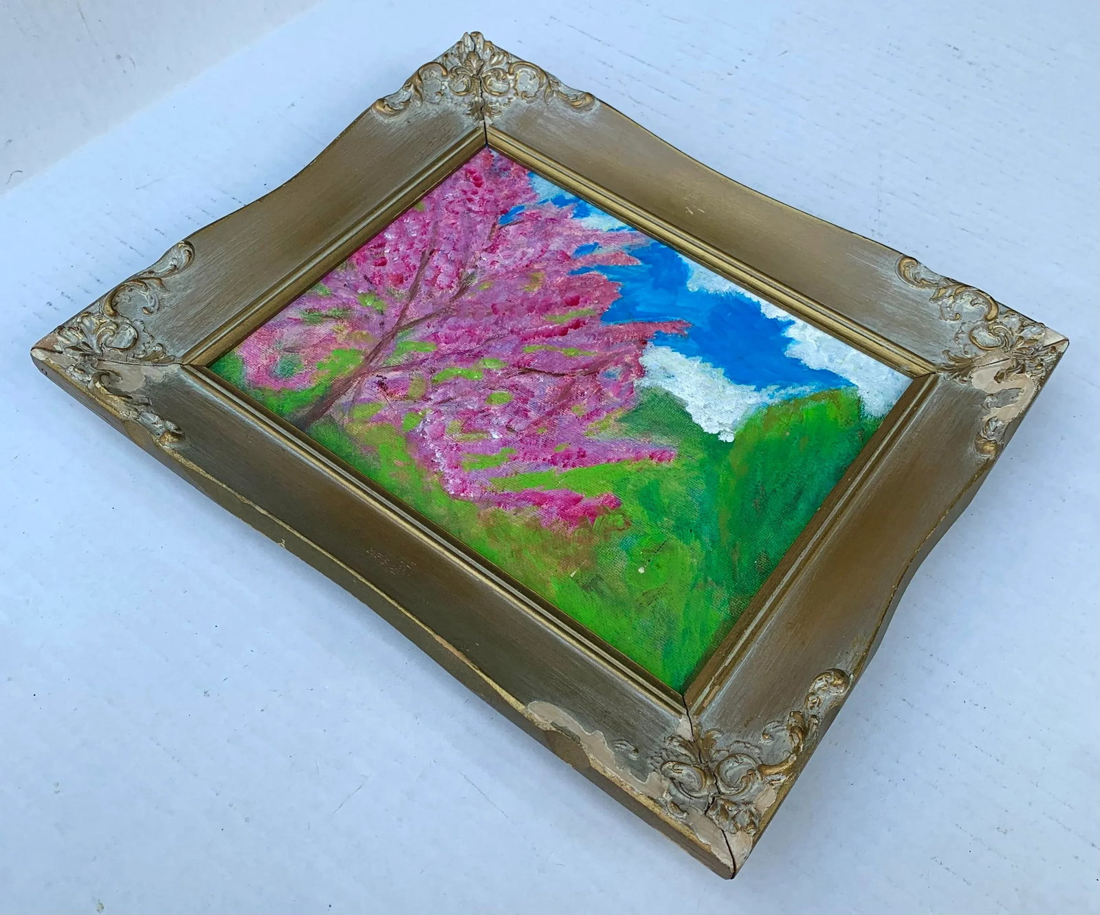 Spring Cherry Blossom Tree Abstract Painting in French Giltwood Frame - 2