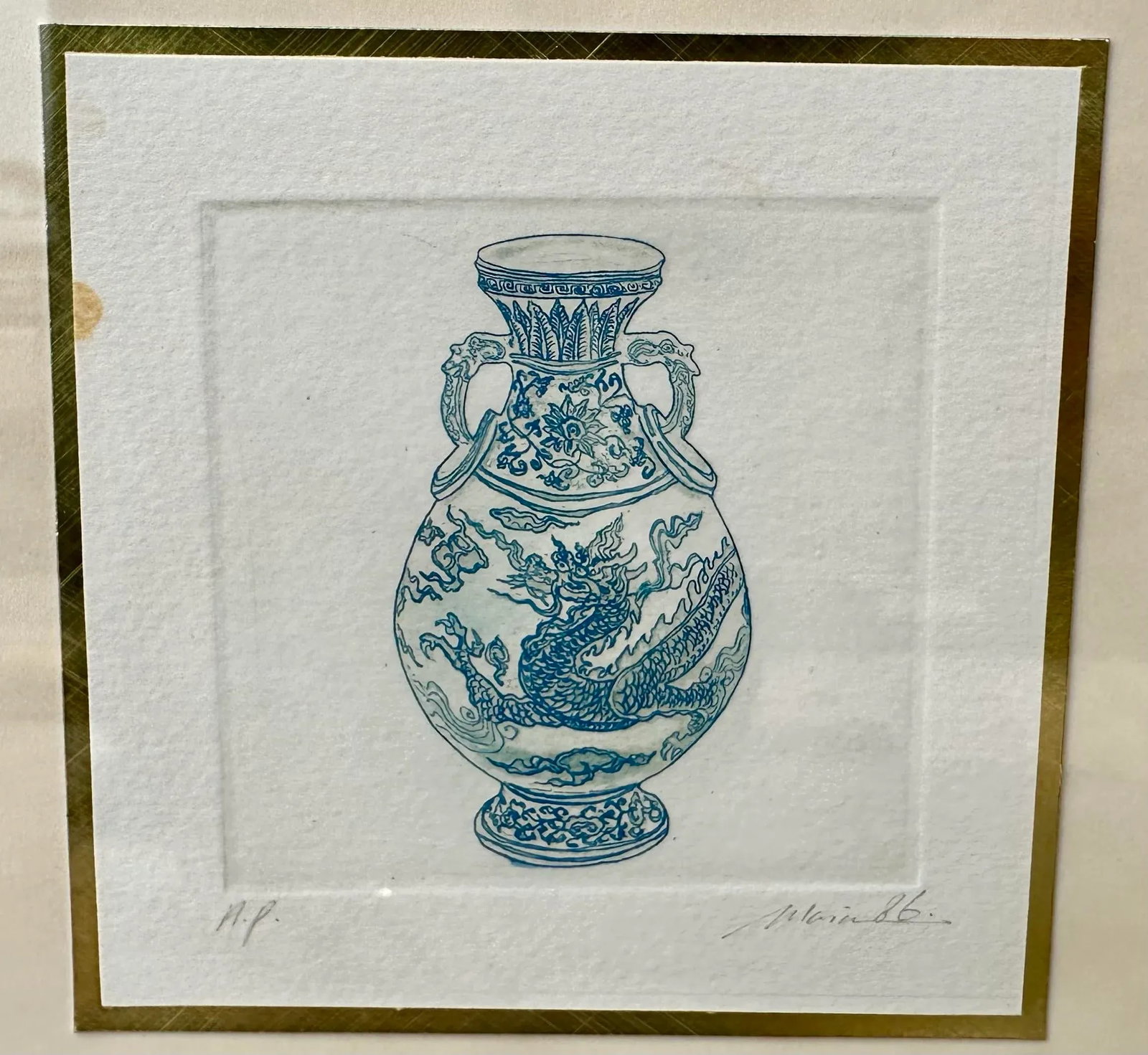 Malou Oi Yee Hung, Set of 4 Framed Chinese Ming Vase Chinoiserie Original Etchings 3 Artist Proofs & - 10