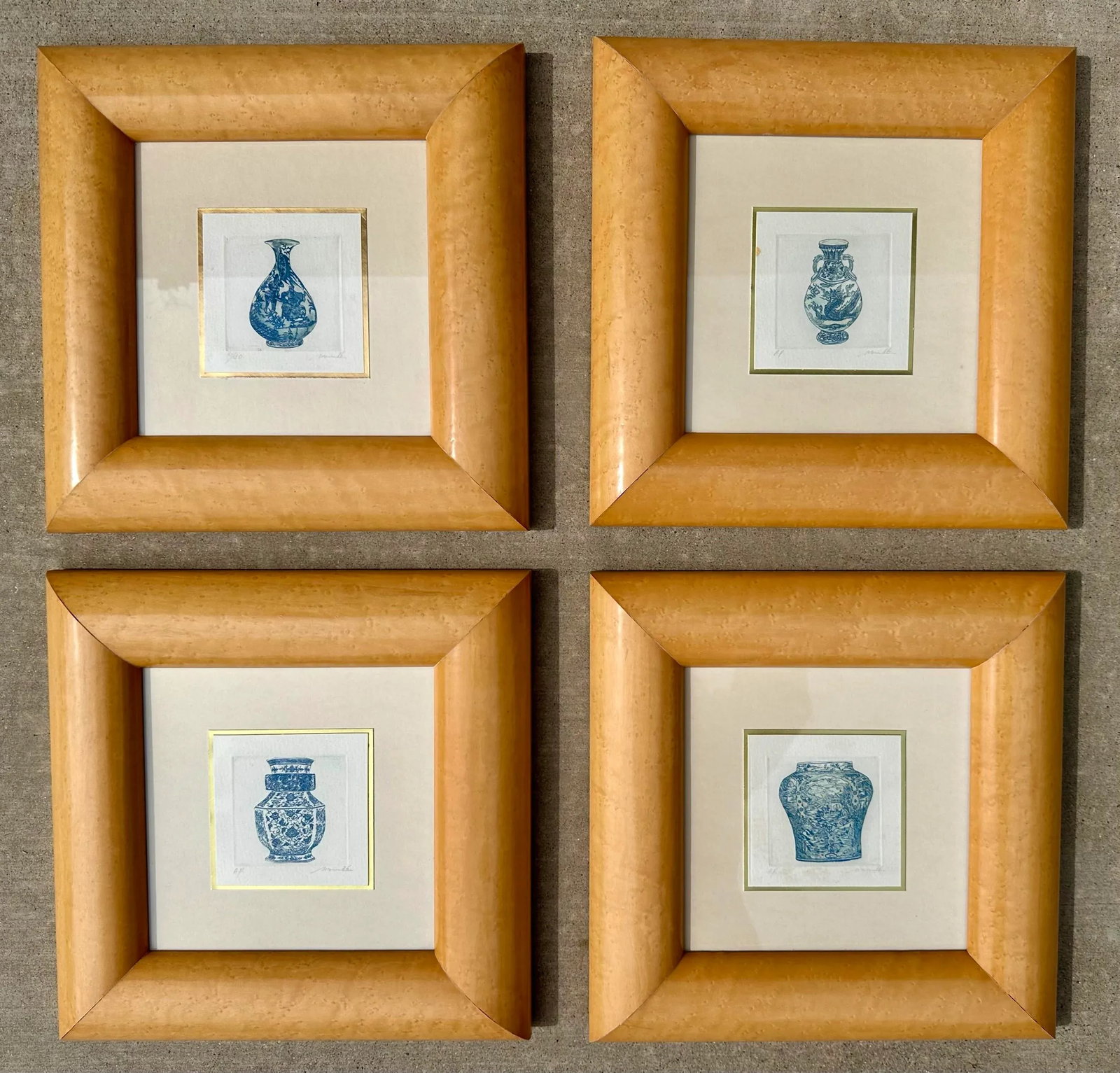 Malou Oi Yee Hung, Set of 4 Framed Chinese Ming Vase Chinoiserie Original Etchings 3 Artist Proofs & - 11