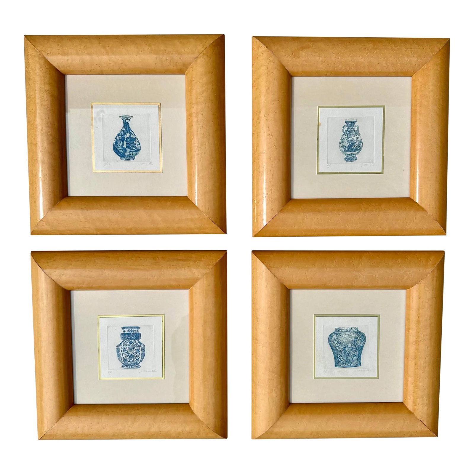 Malou Oi Yee Hung, Set of 4 Framed Chinese Ming Vase Chinoiserie Original Etchings 3 Artist Proofs & (1 of 12)