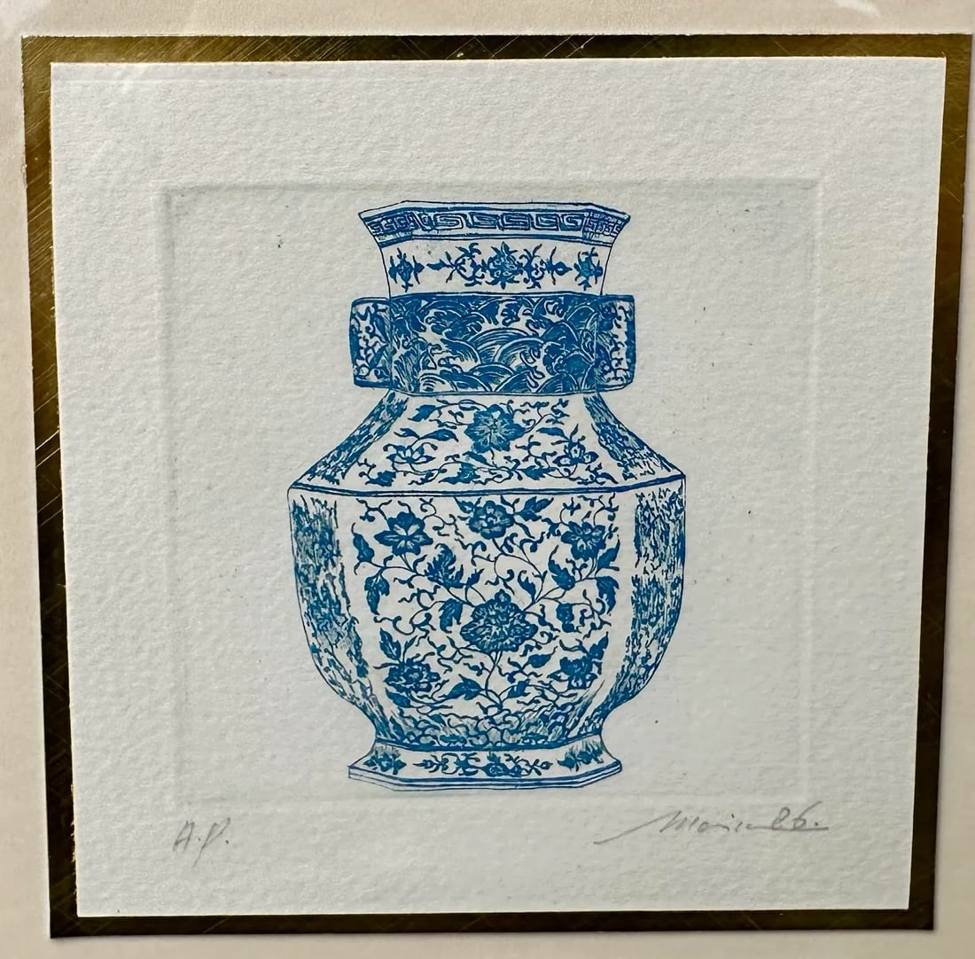Malou Oi Yee Hung, Set of 4 Framed Chinese Ming Vase Chinoiserie Original Etchings 3 Artist Proofs & - 4