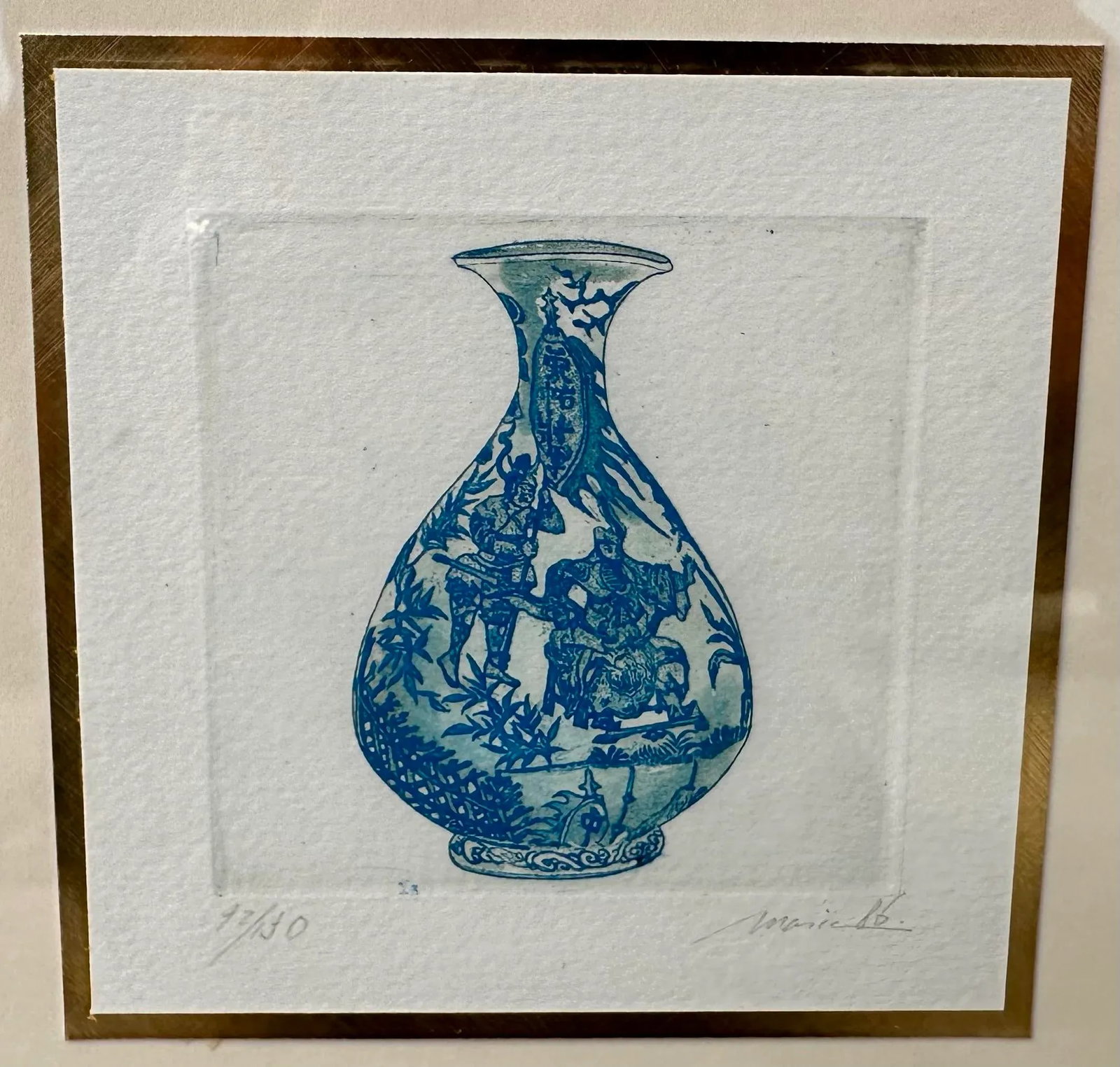 Malou Oi Yee Hung, Set of 4 Framed Chinese Ming Vase Chinoiserie Original Etchings 3 Artist Proofs & - 6
