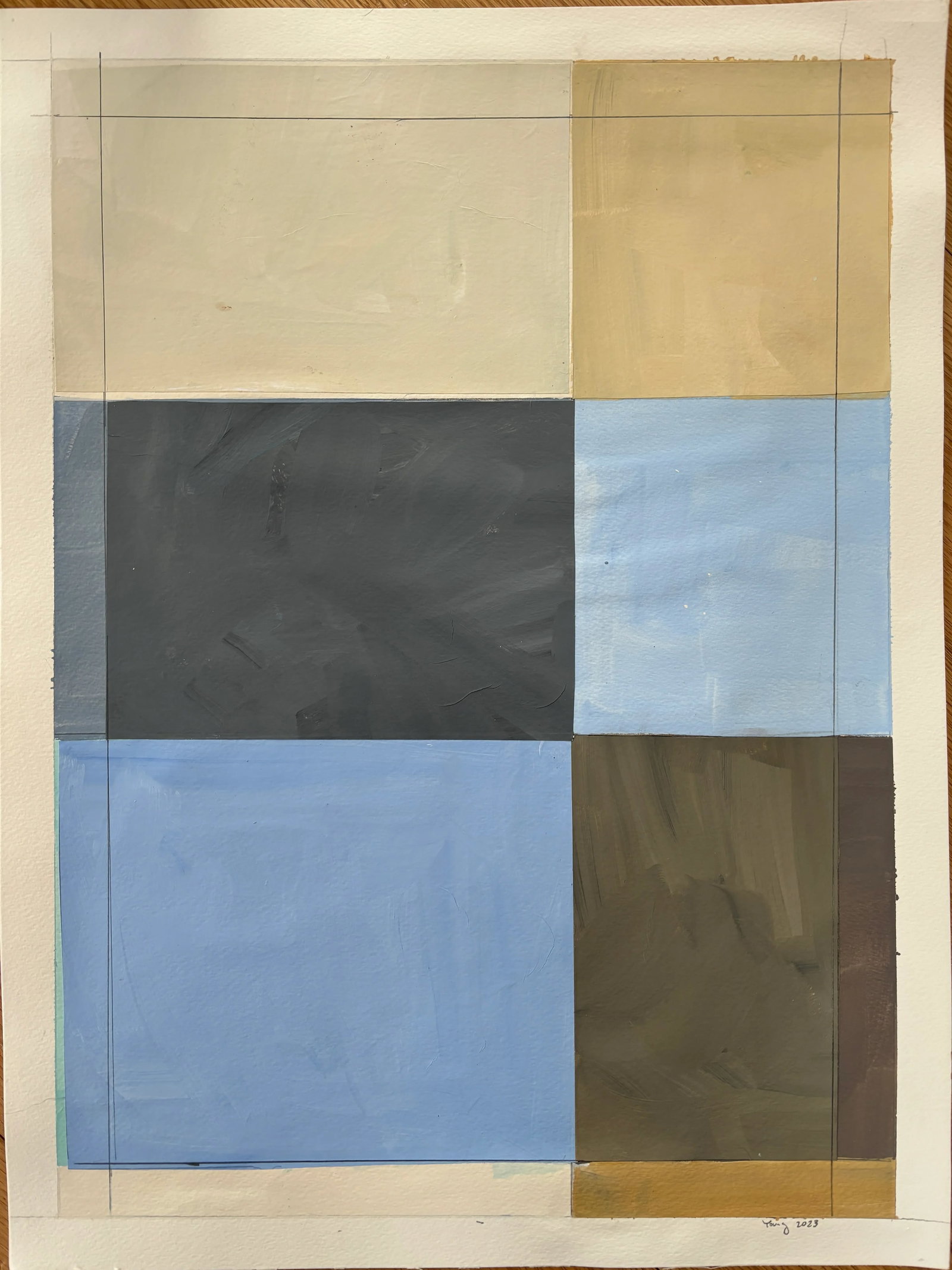 Lake Series, Abstract Landscape Work on Paper by Bryan Young: Brighten up your room with a new piece in the lake series, a contemporary painting and collage on heavy archival watercolor paper. I photograph work as it I finish it in the studio, no frame or formal