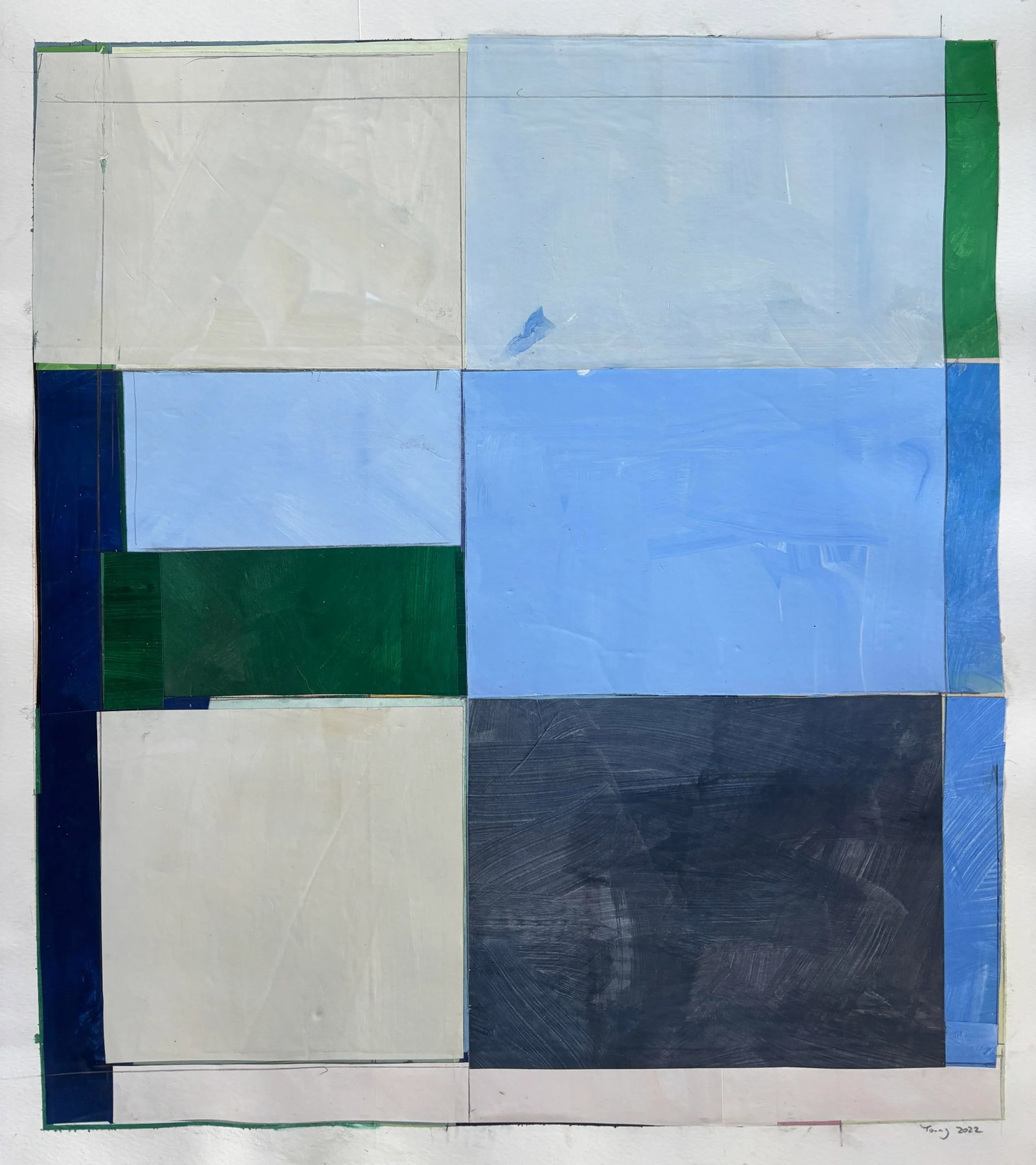 Lake Series, Abstract Landscape Work on Paper by Bryan Young: Brighten up your room with a new piece in the lake series, a contemporary painting and collage on heavy archival watercolor paper. I photograph work as it I finish it in the studio, no frame or