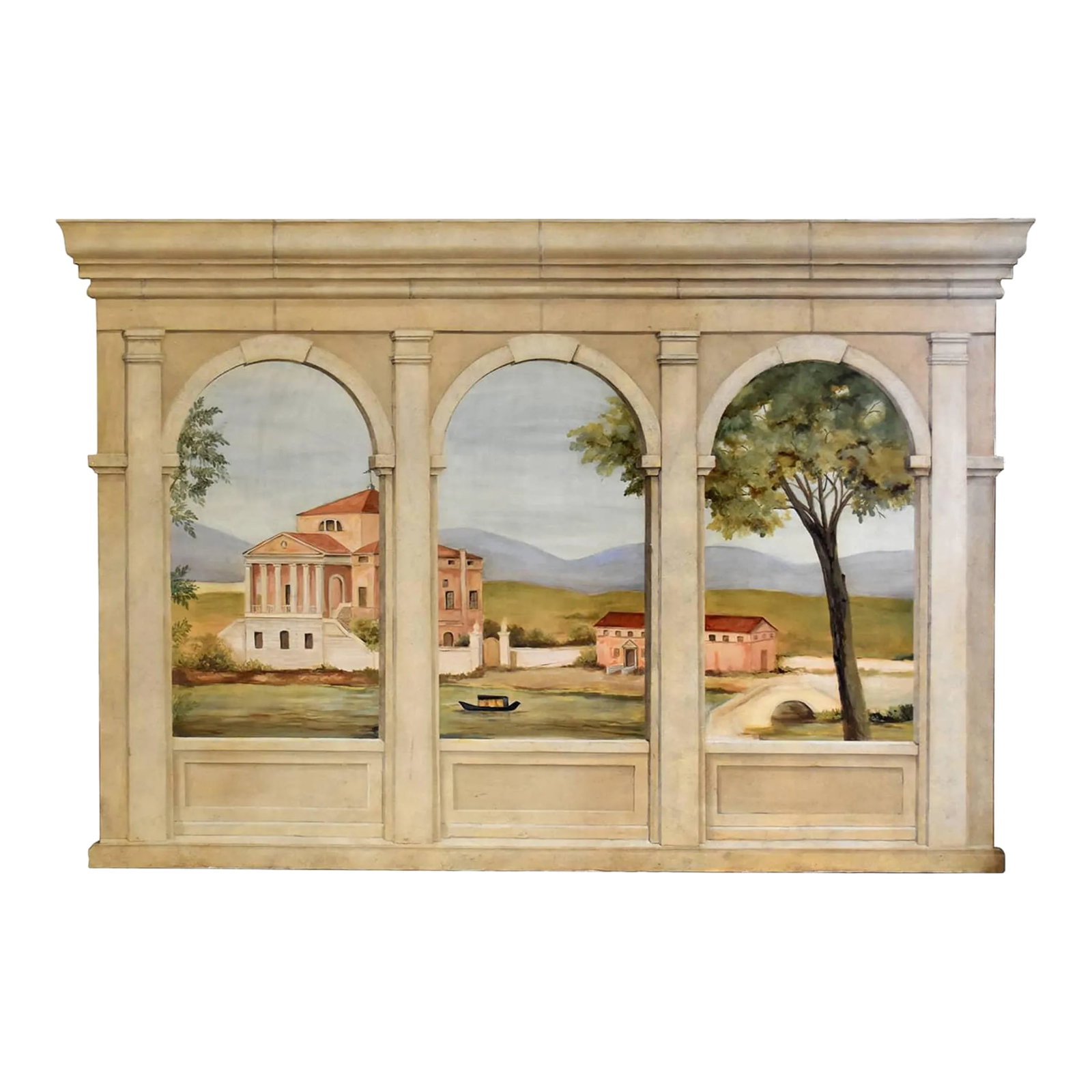 Vintage Large Painting Oil on Canvas of a Tuscan Landscape.: The most unusual size of the painting 10'H x 10'Wx 3" D may suggest that it was used as a prop for theater stage, decorators prop, photography, modeling or special events. Depicting a view from