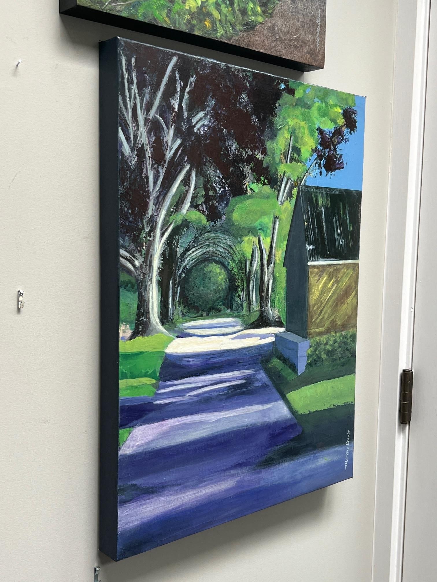 Purple Path Contemporary Impressionist Cityscape With House in Yellow, Green, Blue by Mill Valley - 2