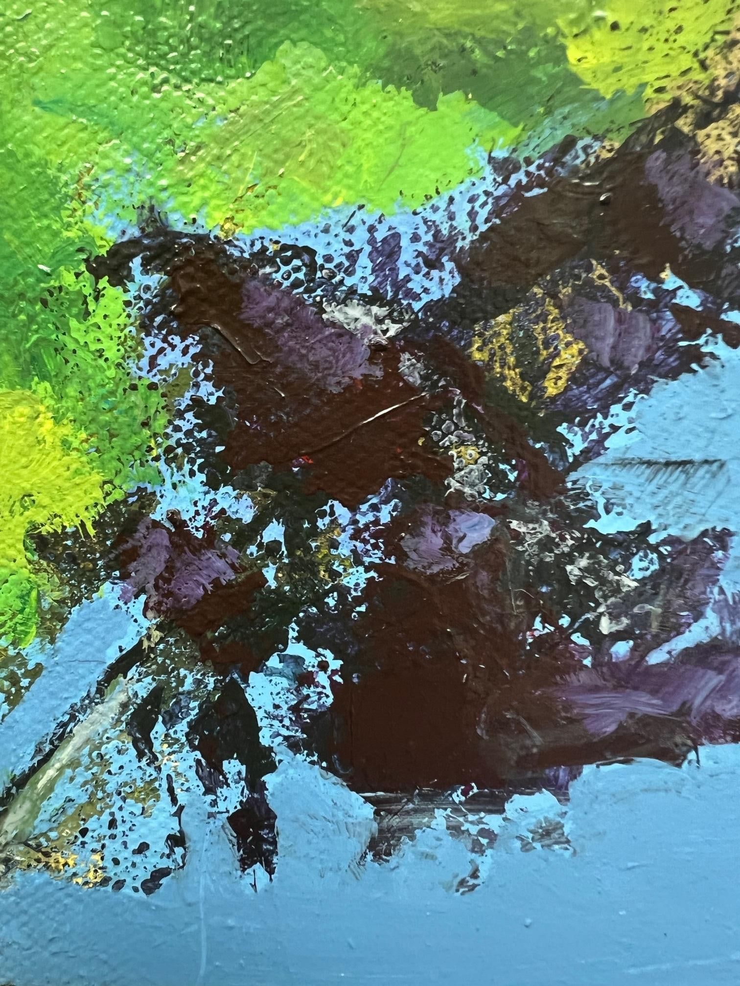 Purple Path Contemporary Impressionist Cityscape With House in Yellow, Green, Blue by Mill Valley - 5