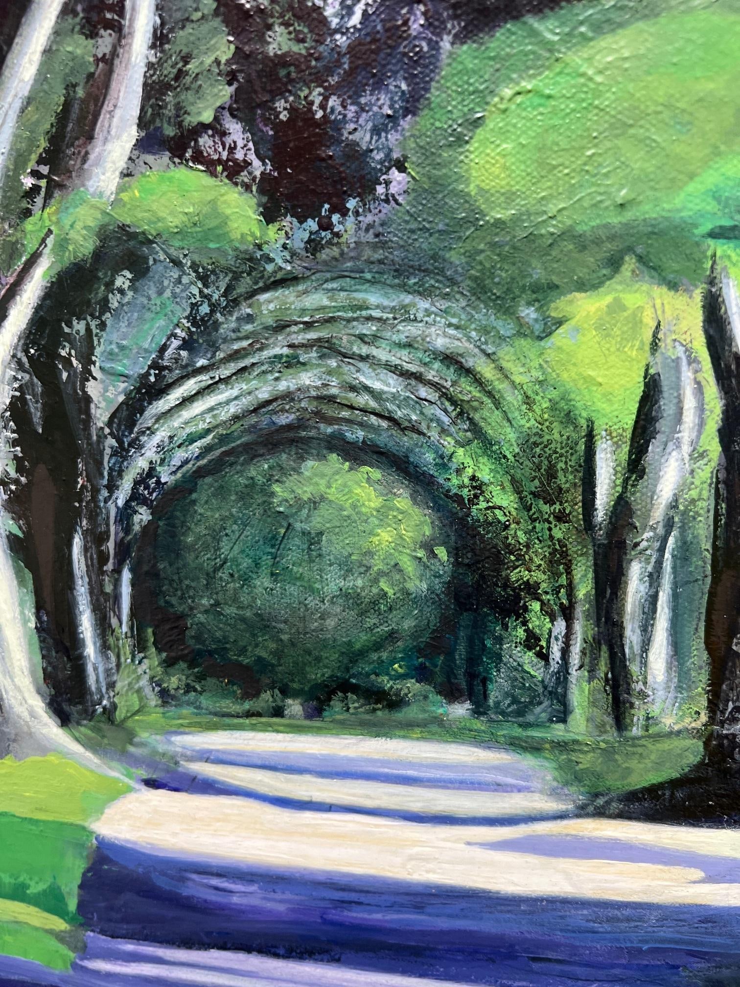 Purple Path Contemporary Impressionist Cityscape With House in Yellow, Green, Blue by Mill Valley - 7