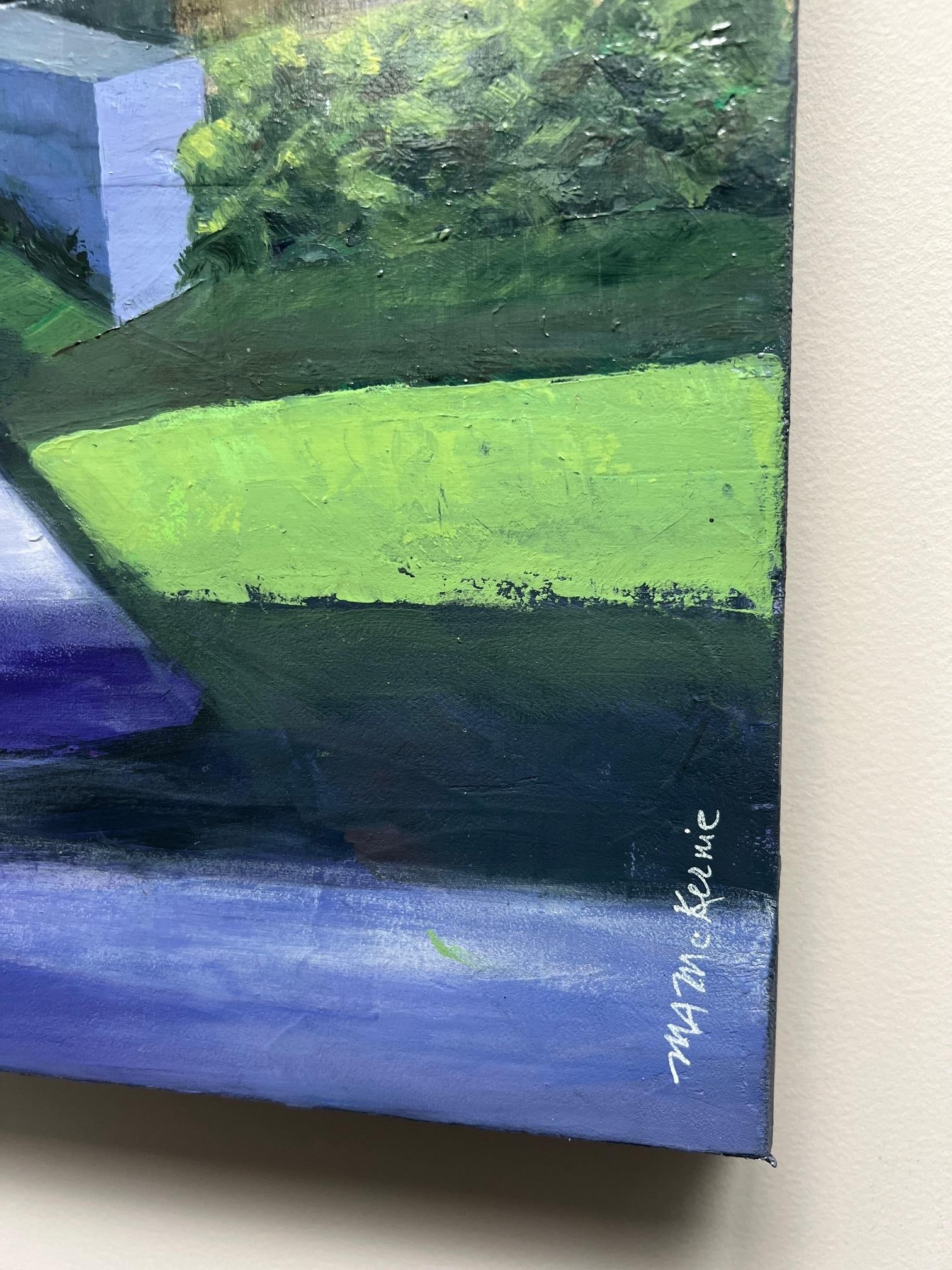Purple Path Contemporary Impressionist Cityscape With House in Yellow, Green, Blue by Mill Valley - 8