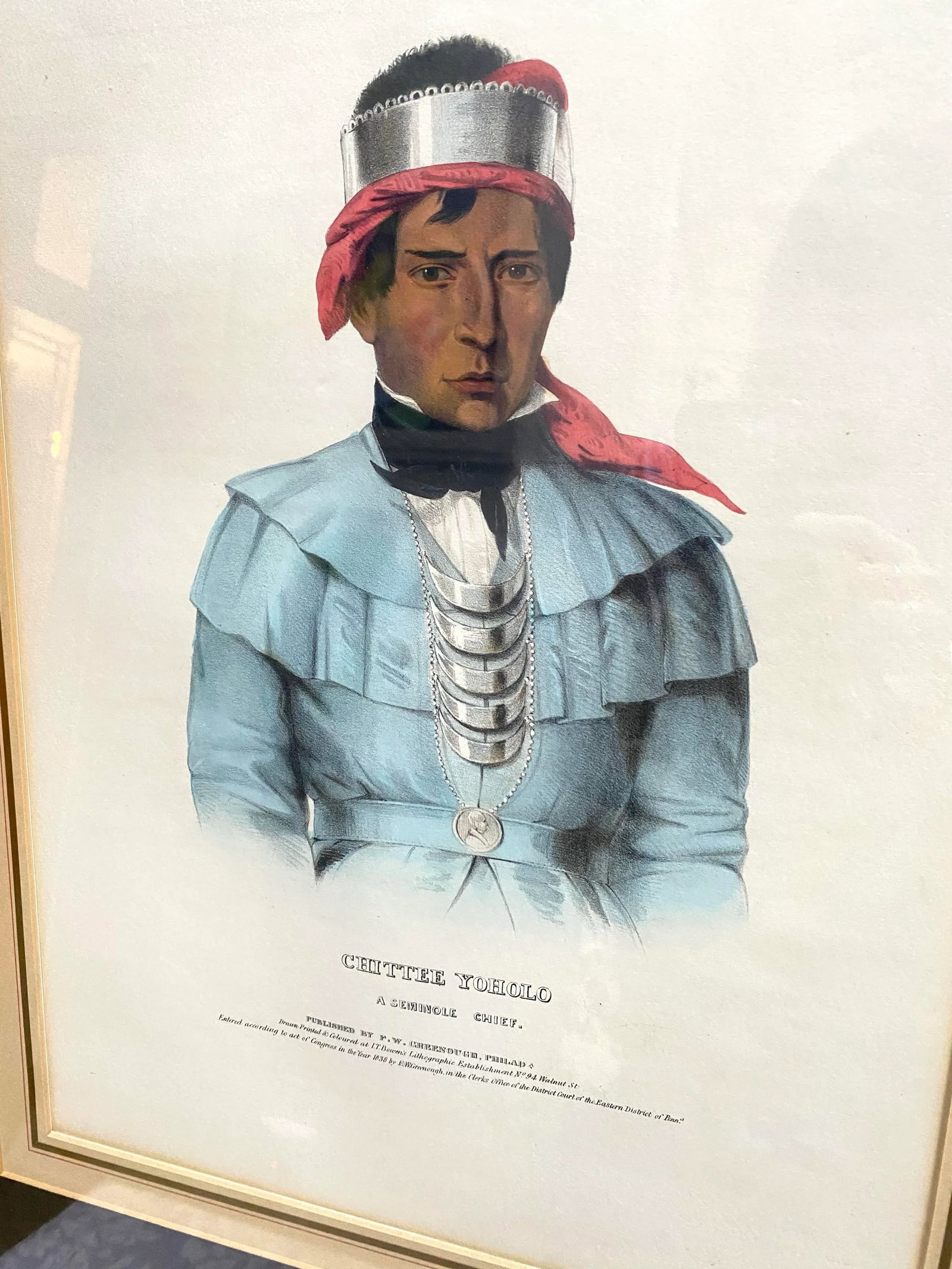 The McKenney & Hall Pl. 67, Chittee Yoholo Indigenous American Color Lithograph 1838 Framed - 2