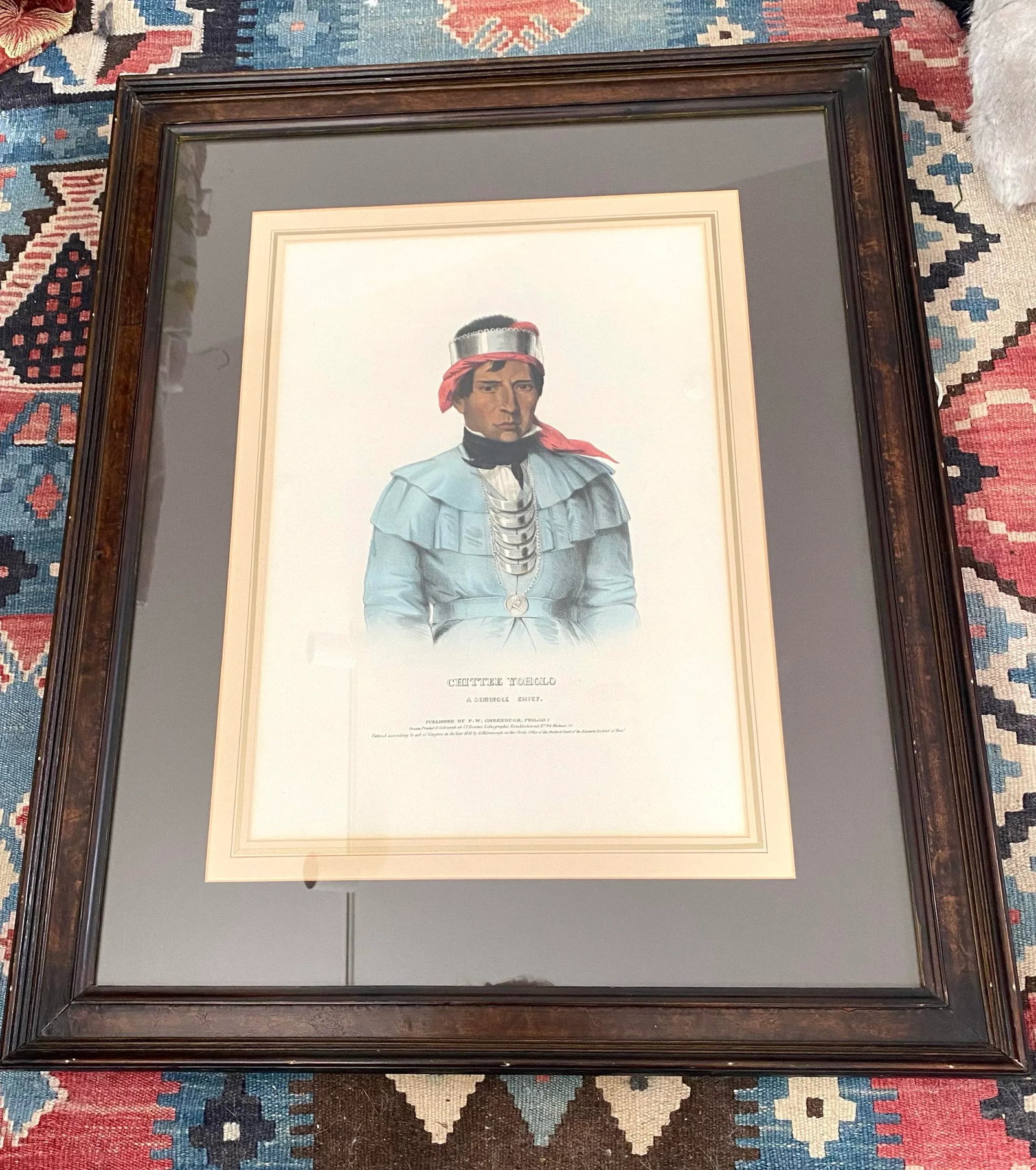 The McKenney & Hall Pl. 67, Chittee Yoholo Indigenous American Color Lithograph 1838 Framed - 4