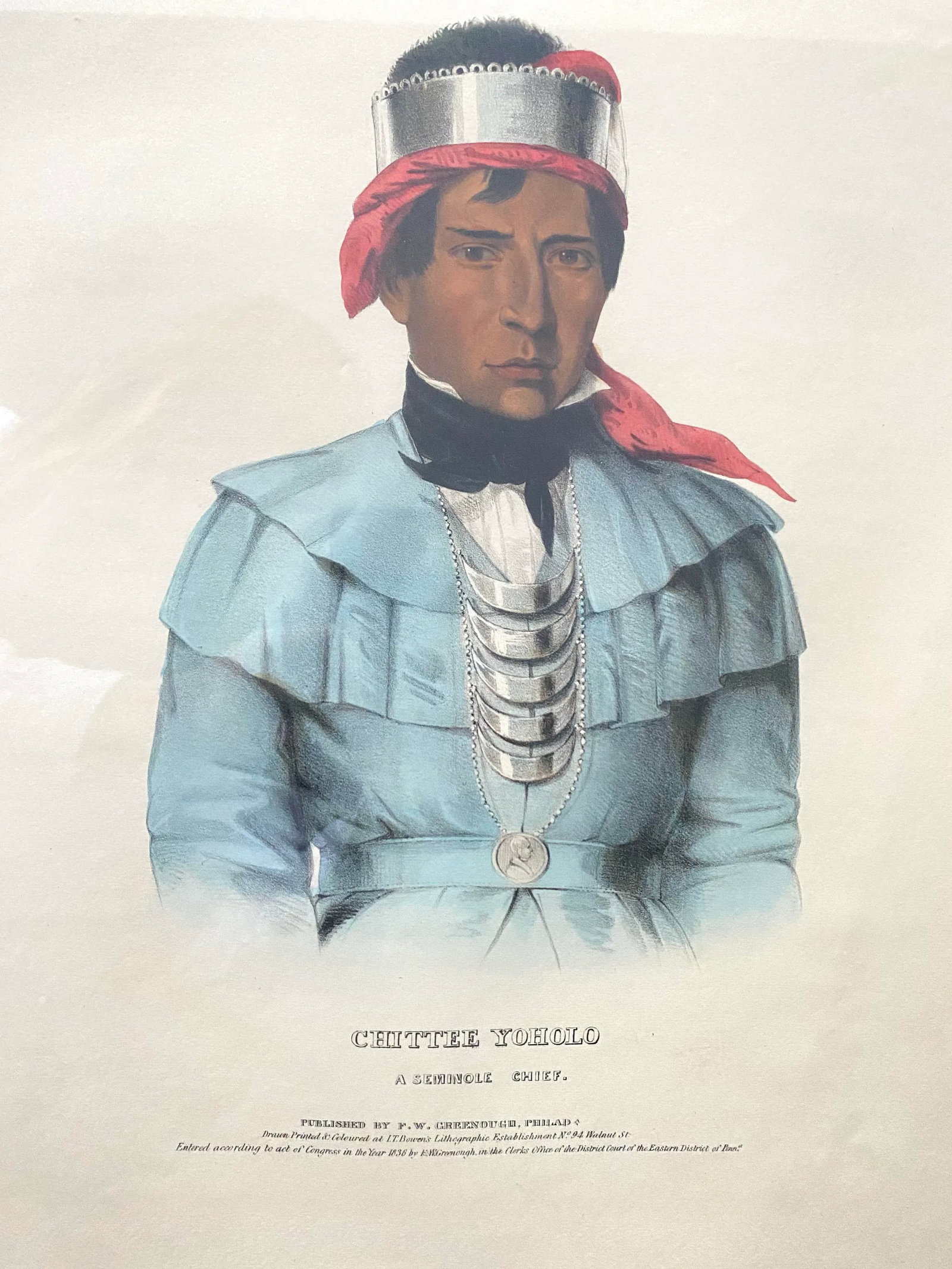 The McKenney & Hall Pl. 67, Chittee Yoholo Indigenous American Color Lithograph 1838 Framed - 7