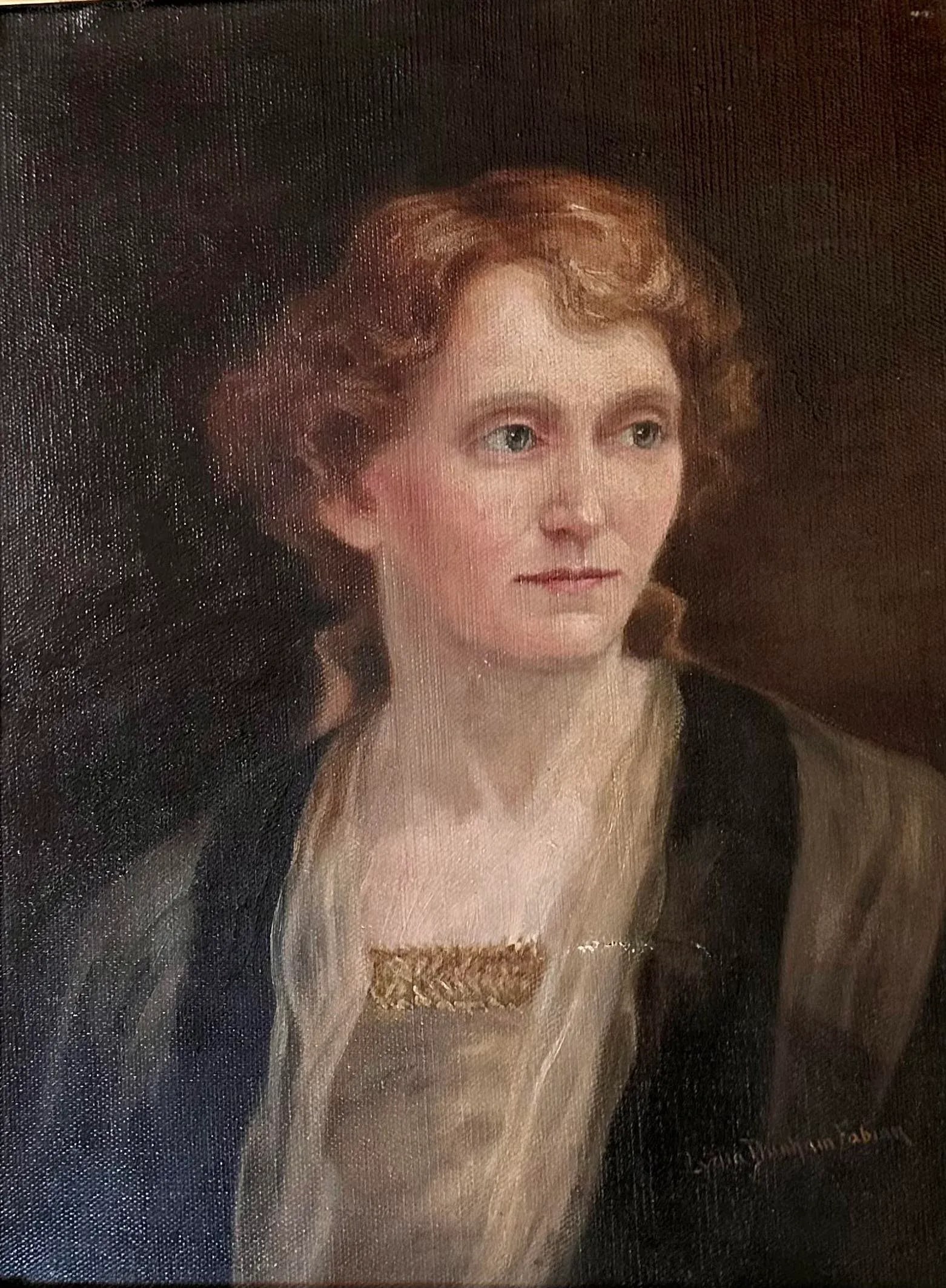 Antique Oil on Canvas Estate Society Portrait Painting of Red Haired Lady by Lydia Dunham Fabian, Ci - 2