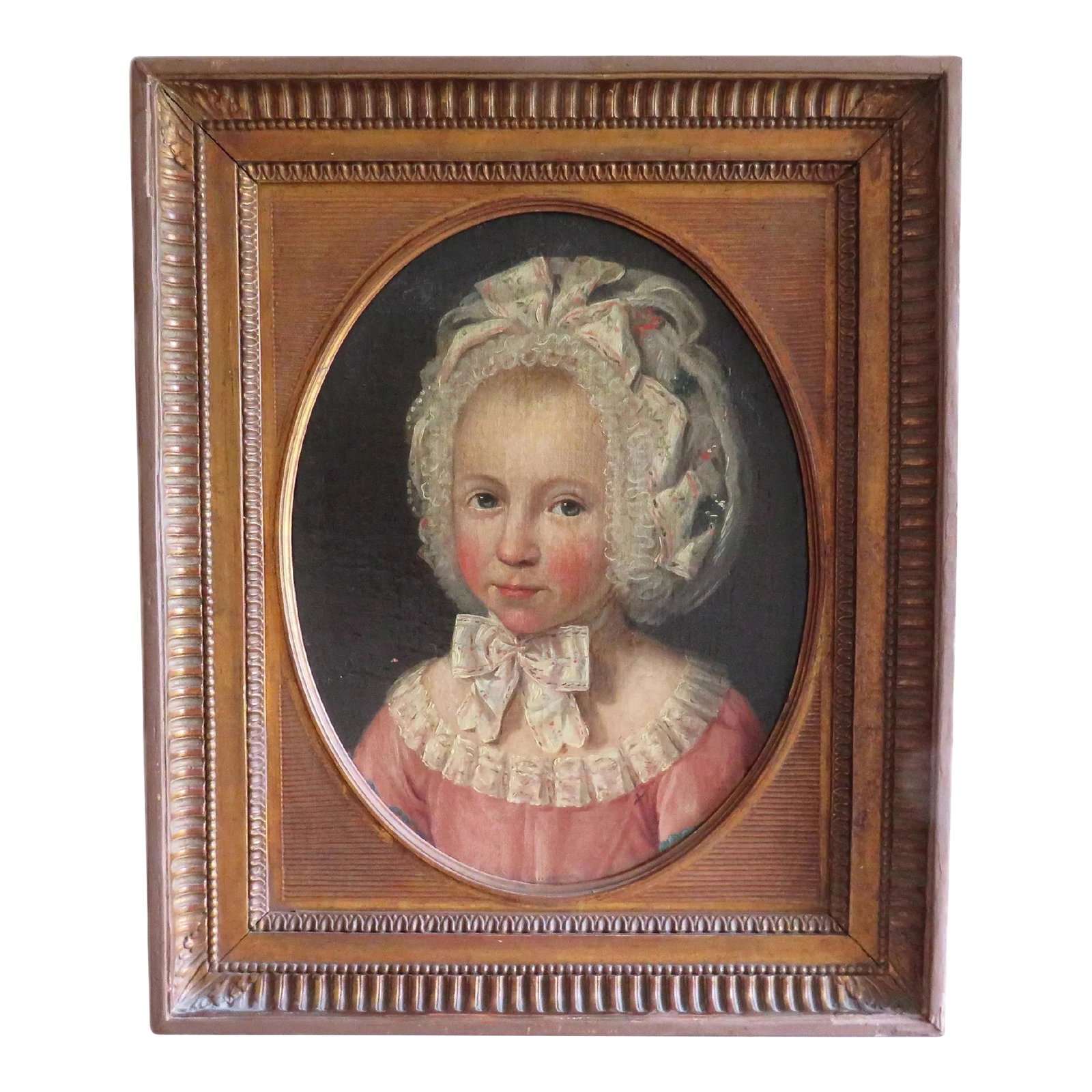 18th C. French Portrait Oil Painting of a Young Girl Child Antique: FREE SHIPPING ANYWHERE IN THE CONTINENTAL US! This is an original antique portrait of a little blond girl with blue eyes. Late 18th century. French. Oil on canvas. Apparently unsigned. She looks