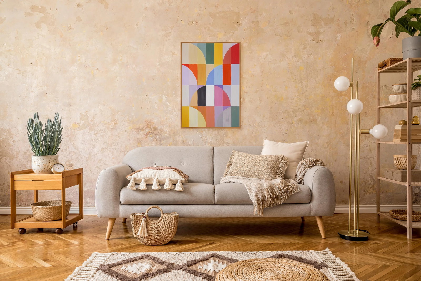 2024, Bauhaus Patterns Air Balloons Painting of "Geometric Cappadocia Mountains", Acrylic Painting o - 5