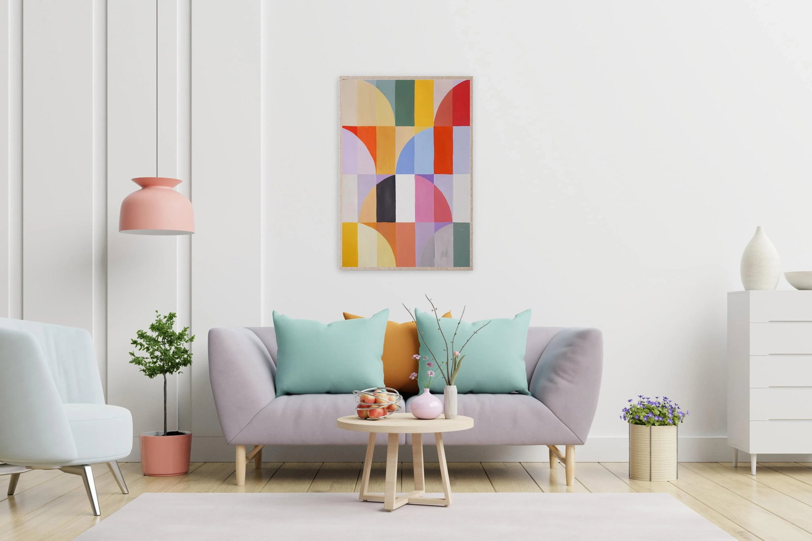 2024, Bauhaus Patterns Air Balloons Painting of "Geometric Cappadocia Mountains", Acrylic Painting o - 7