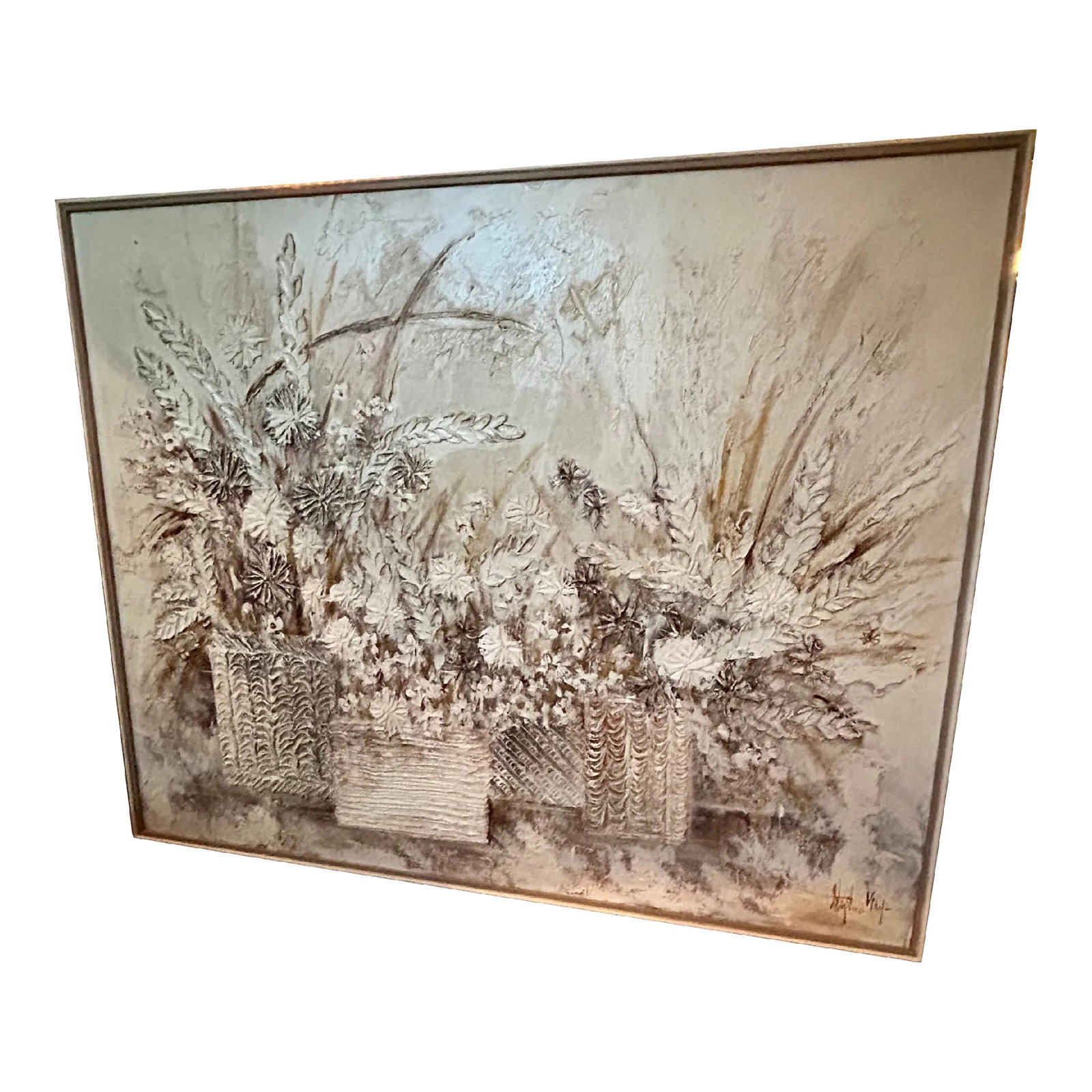 Large Framed Stephen Kaye Acrylic Painting: Large Vintage Framed Stephen Kaye Painting with lots of texture and vibrant colors. I have owned and loved this for many years but no longer have a wall large enough to display it. 49 inches tall 61 i