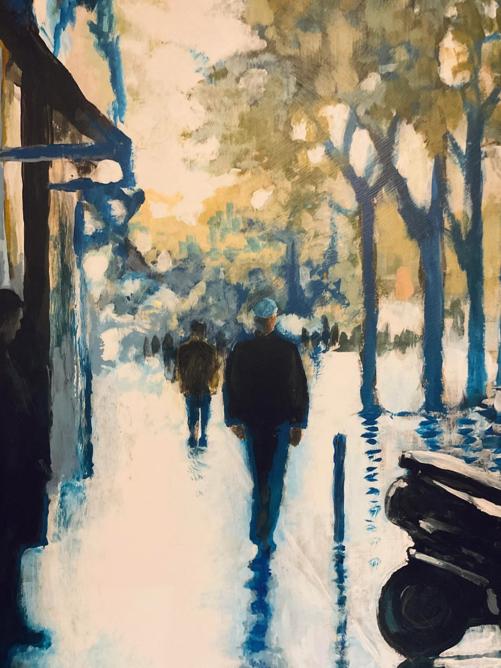 Modern Parisian Saint Germain Des Pres Impressionistic Blue Cityscape Giclee on Canvas - 3