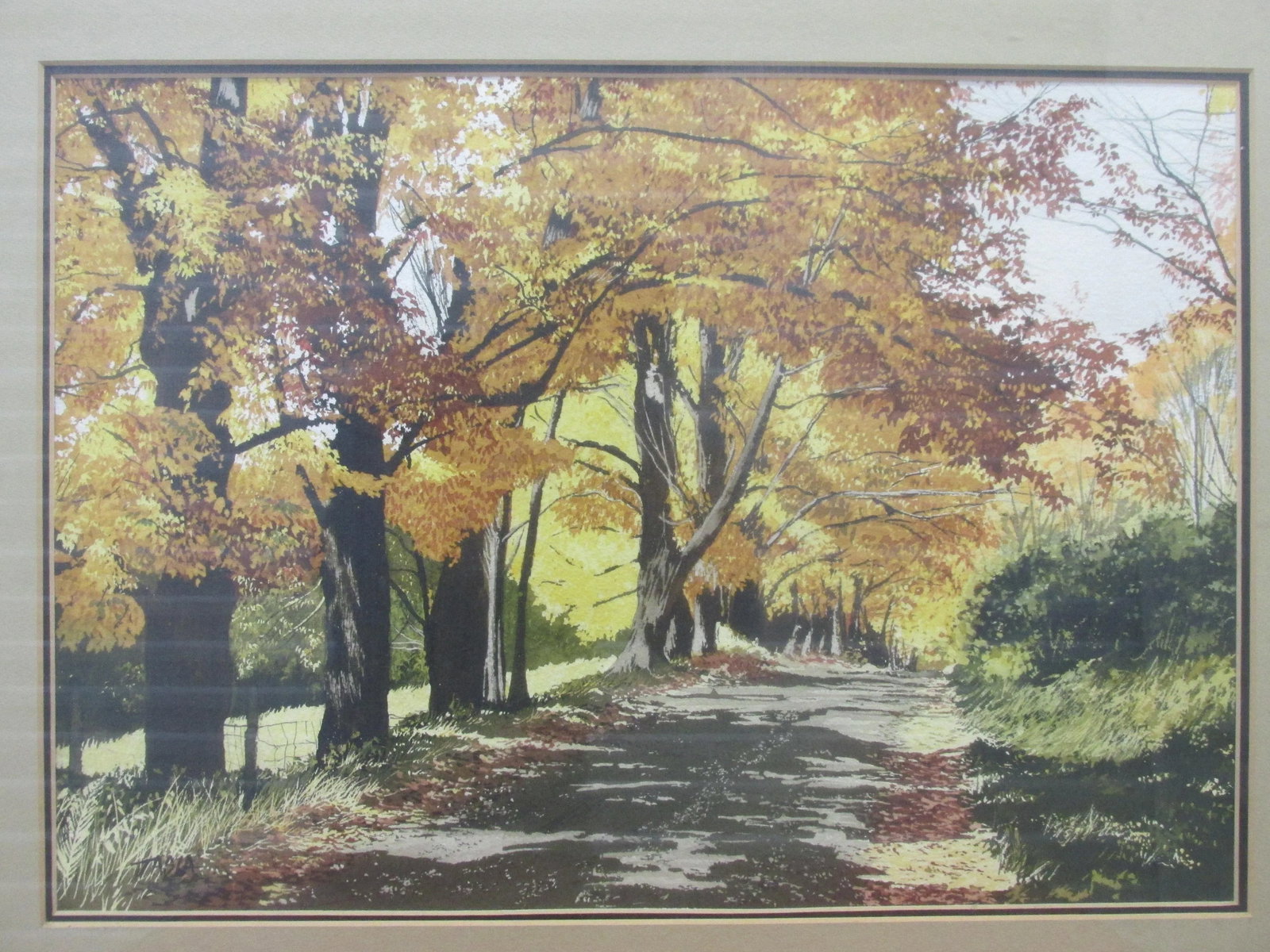 Original 1975 Tasia Landscape Watercolor Painting, "Shady Lane", Framed - 4