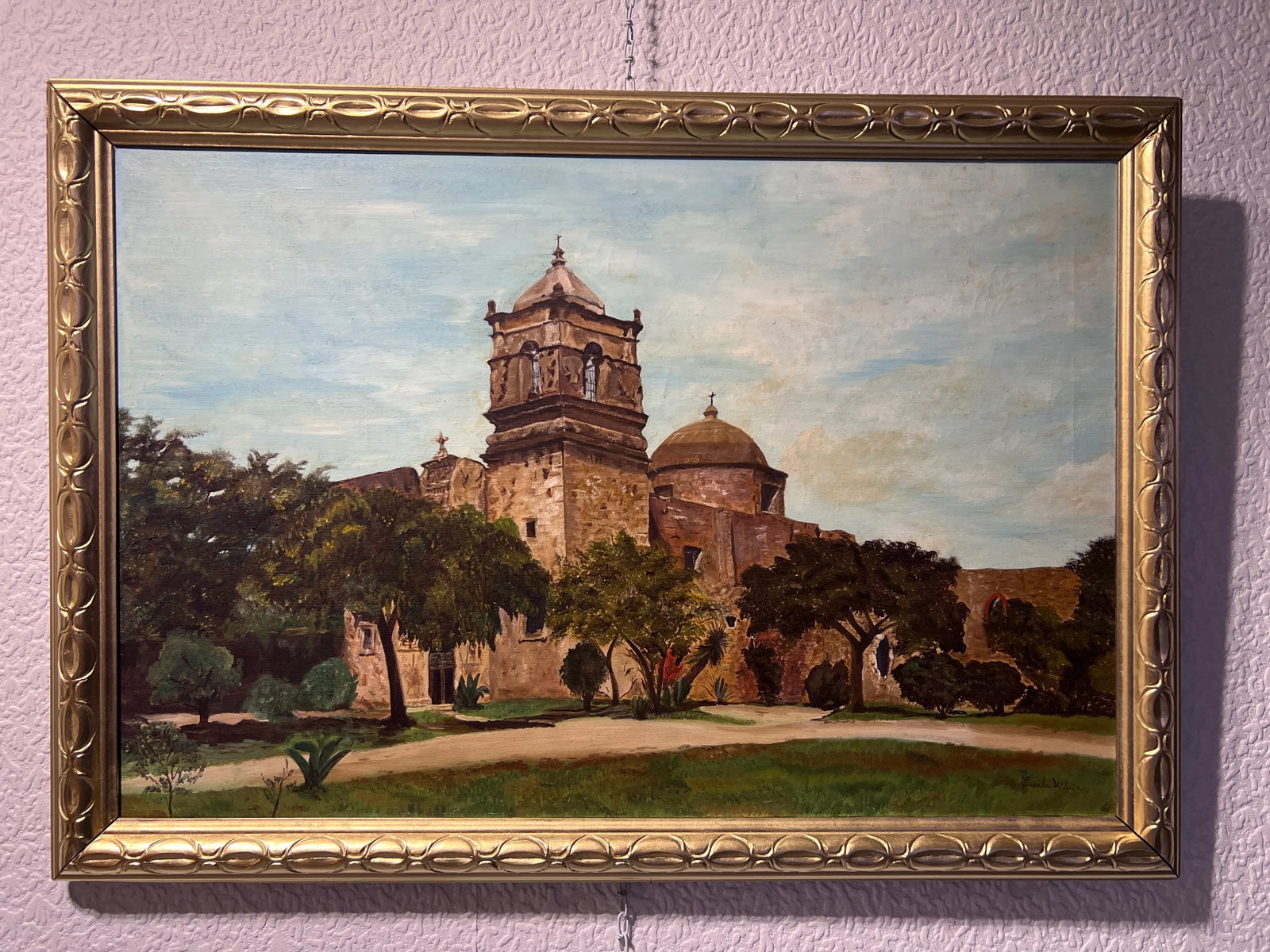 Lucile White Vintage Oil Painting on Canvas, European Castle View, Framed - 7