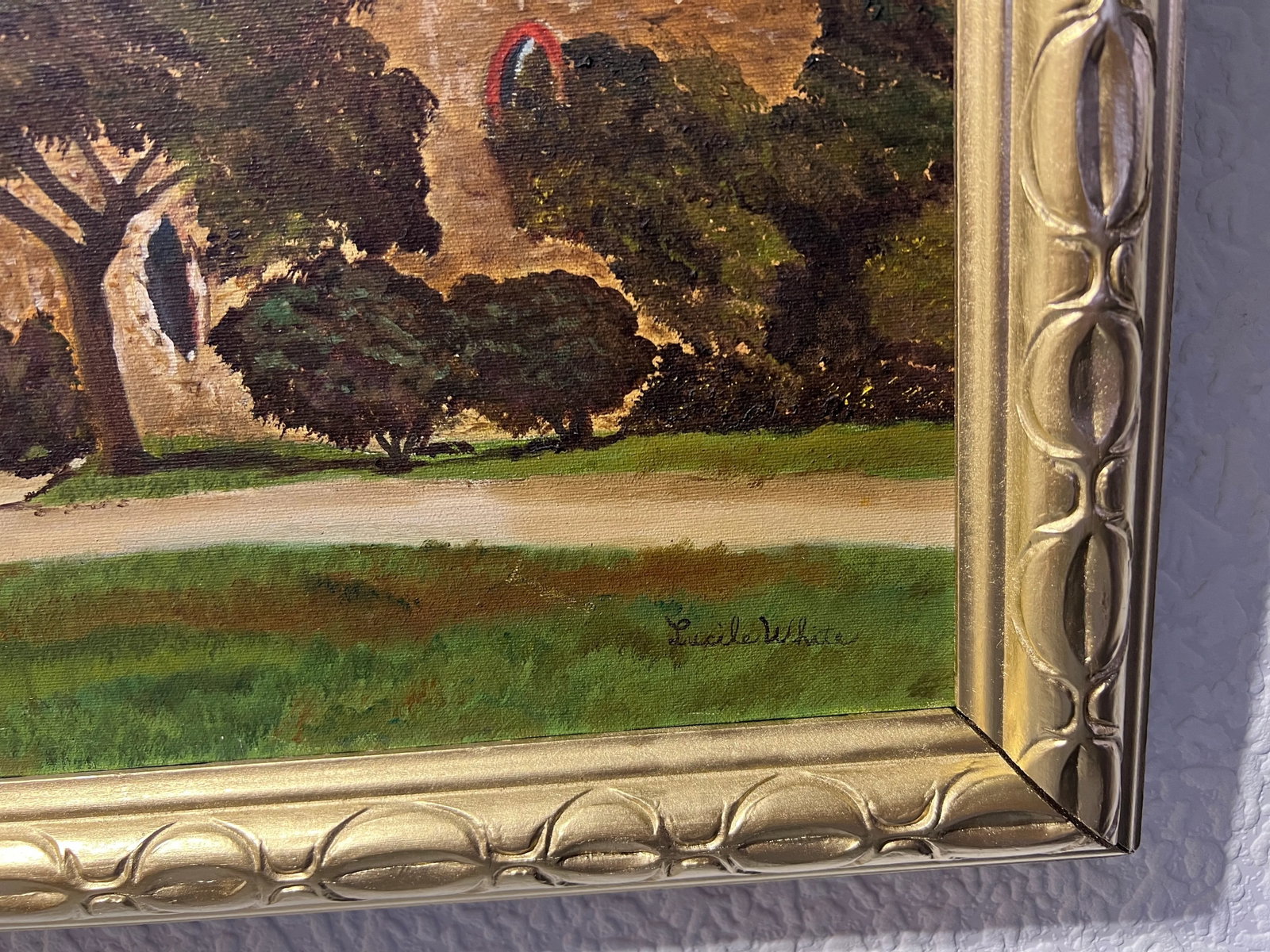 Lucile White Vintage Oil Painting on Canvas, European Castle View, Framed - 9