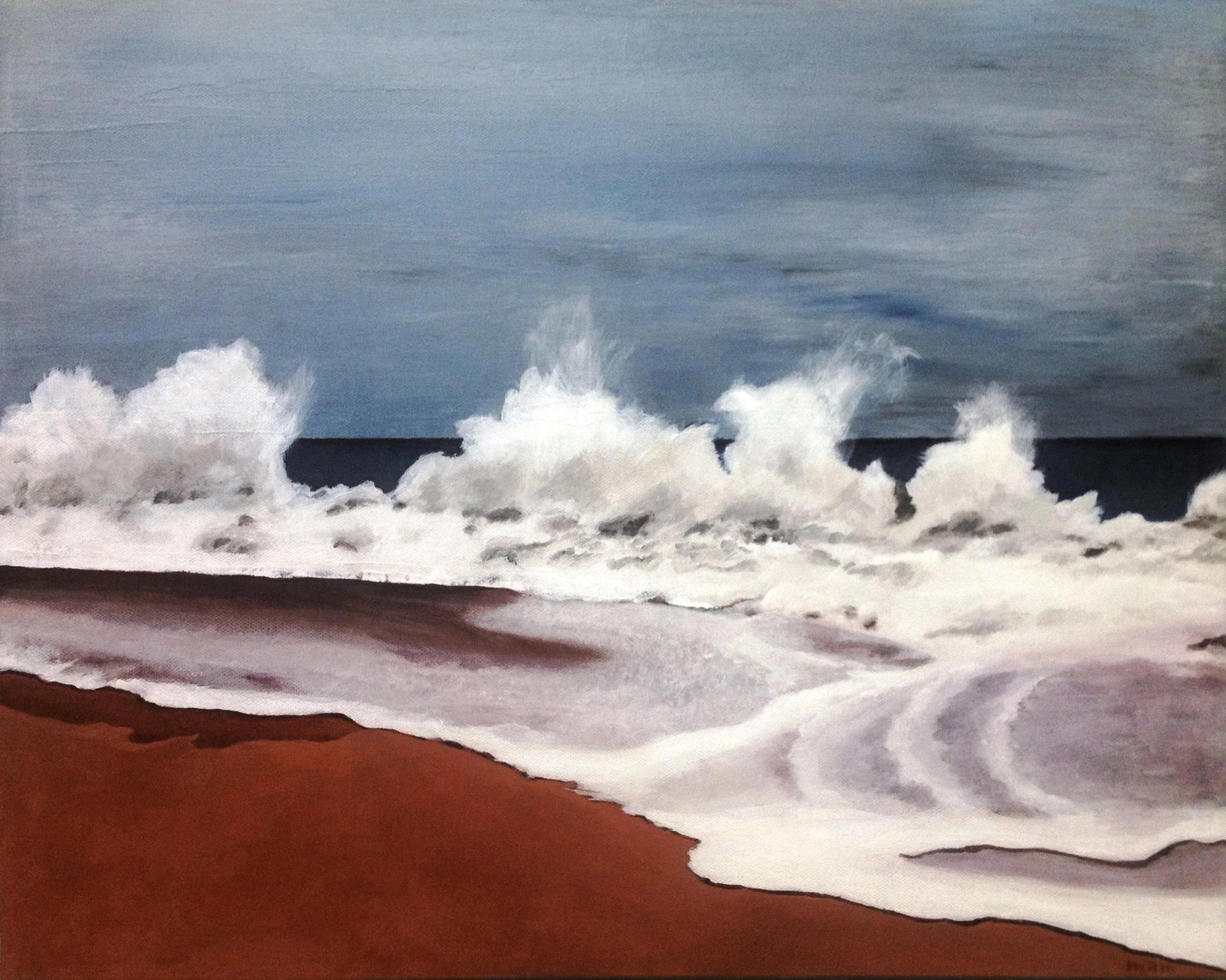 Breakers Acrylic Painting on Canvas by Mary Anne McKernie: Title: "Breakers" This artwork invites the viewer to feel the raw power and motion of the sea and to witness the awe of nature's untamed forces as waves crash against the shore. Original (New) -