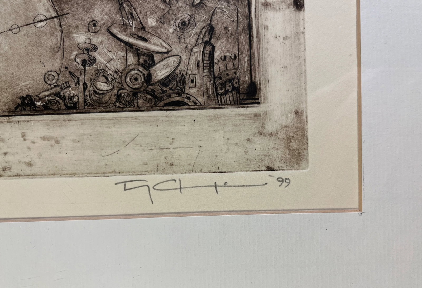 1999 Etching Chaos in the Towers Artist Proof Signed by the Artist, Framed - 3