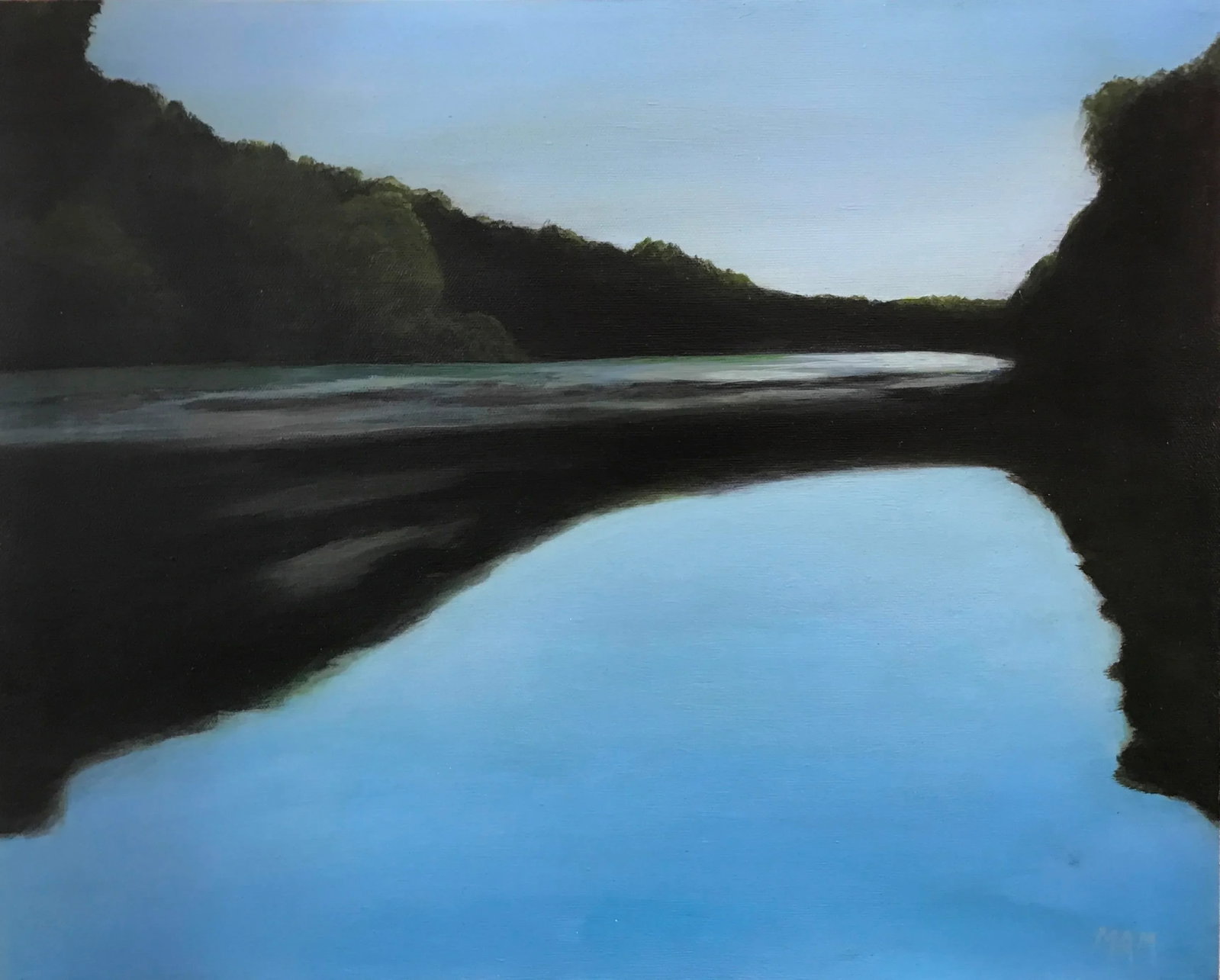 Tranquil Lake Acrylic Painting on Canvas by Mary Anne McKernie: Title: "Tranquil Lake" A lakeside scene invites a feeling of tranquility in a setting where the air is still and the birds are quiet. Original (New) - Acrylic on canvas My art is inspired by both