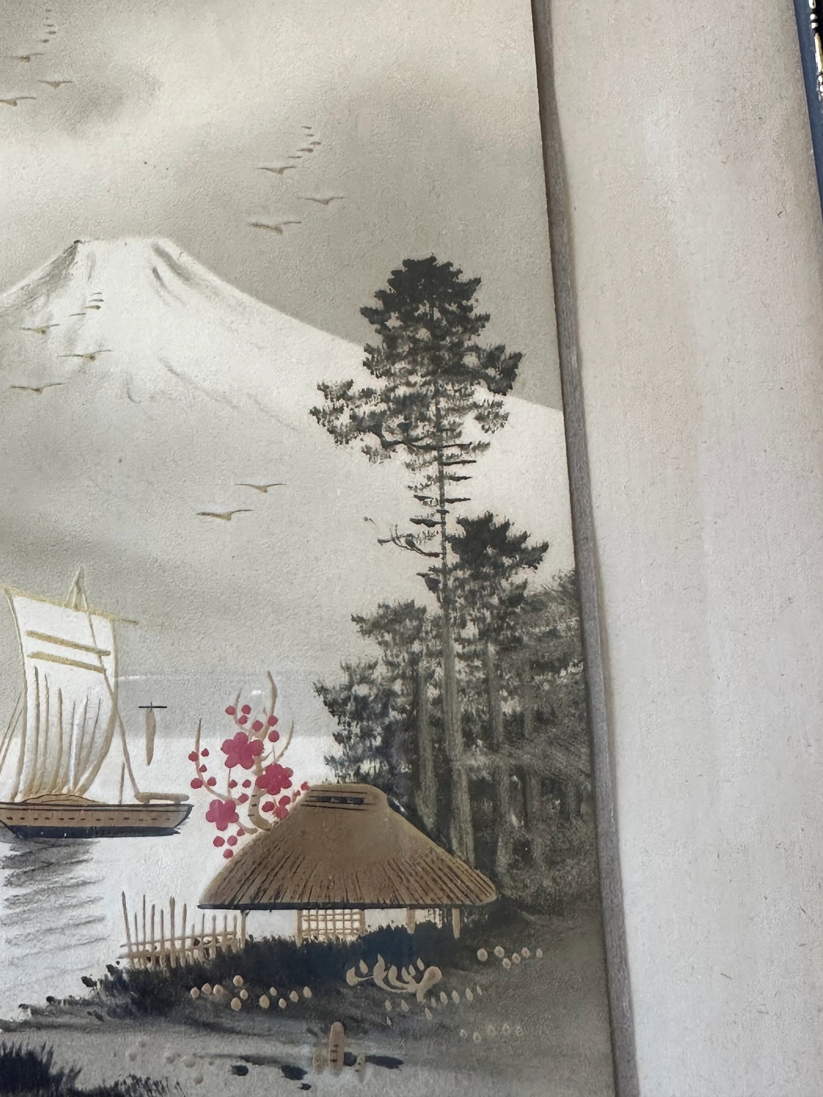 Original Artist Signed Antique Japanese Watercolor Painting of Mt Fuji With Boats on the Water - 8