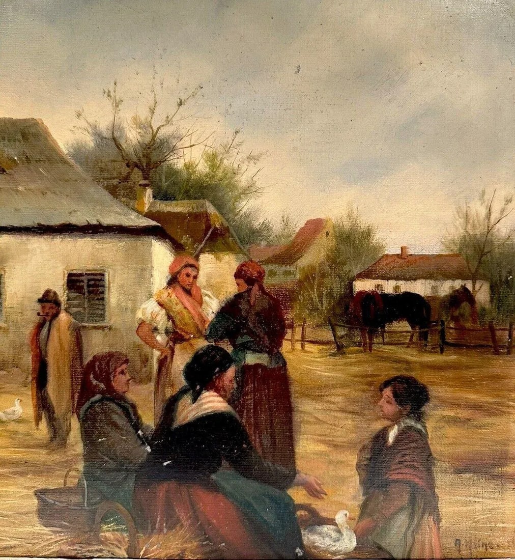 19th Century Austrian Oil Painting of Peasant Women in the Countryside - 4
