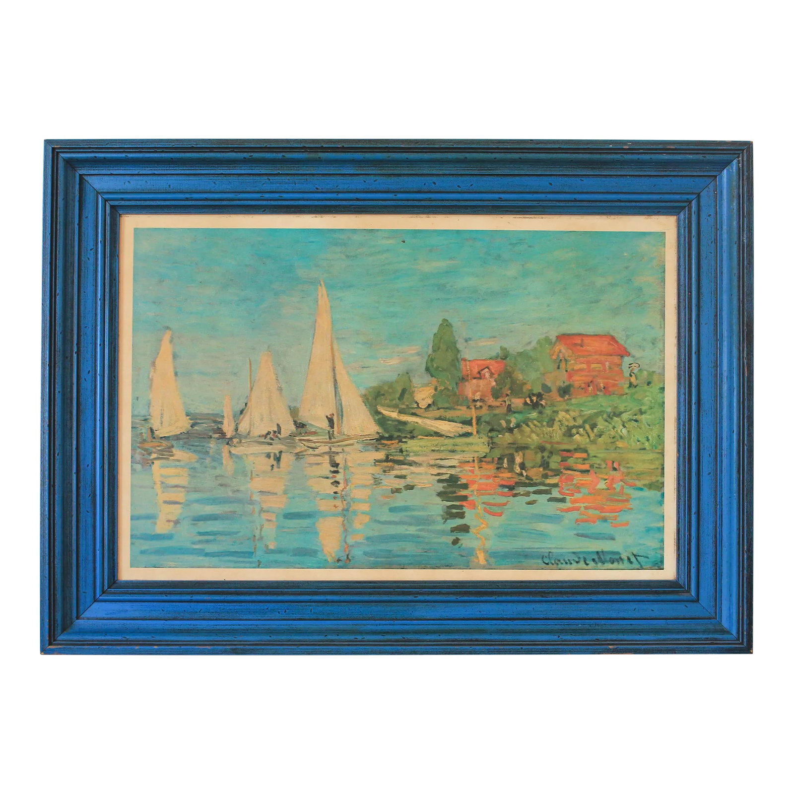 1960s Claude Monet "Regatta a Argenteuil" Boats Framed Print: 1960's Claude Monet Regatta Argenteuil Boats Summer framed print. Ready to hang. Some age wear. Condition: Alterations: Original Condition Unaltered Imperfections: Some Imperfections Condition Notes: 