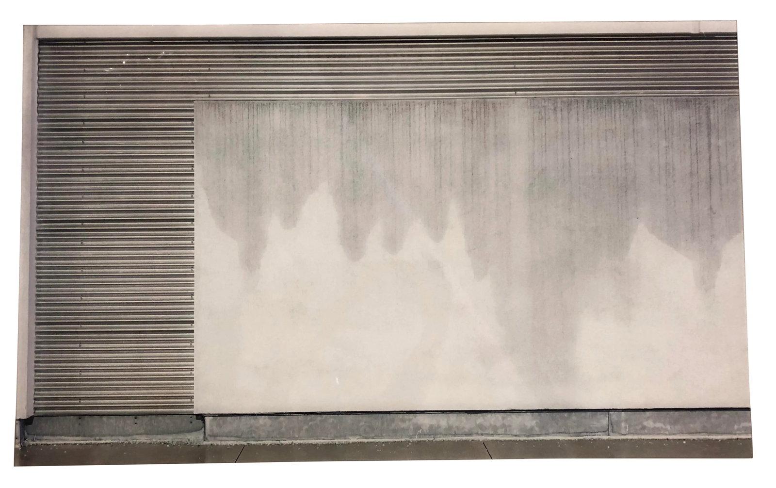 Contemporary Artist Printed Photograph of Architectural Gates: Contemporary photo of a commercial metal gate-- street scene -- illegibly signed by the photographer and mounted to plexi- when hanging it gives the illusion of slightly flolating off the wall. We hav