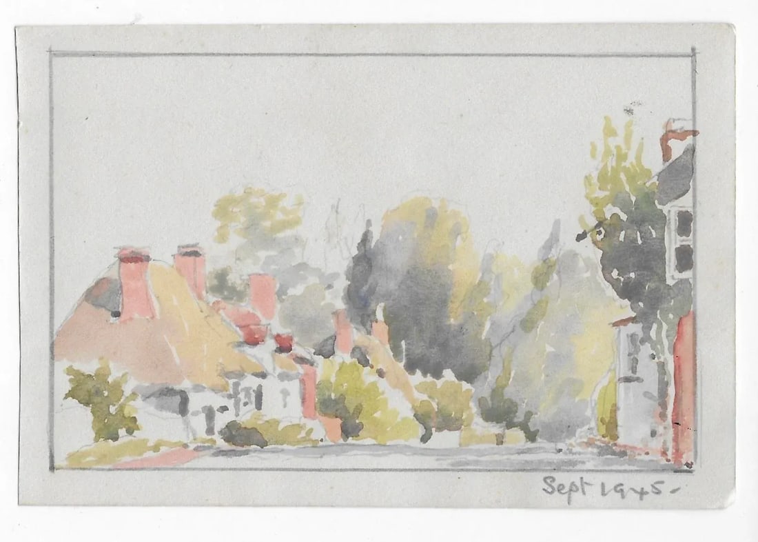 1945 Helen Smith English Village Watercolor - 2