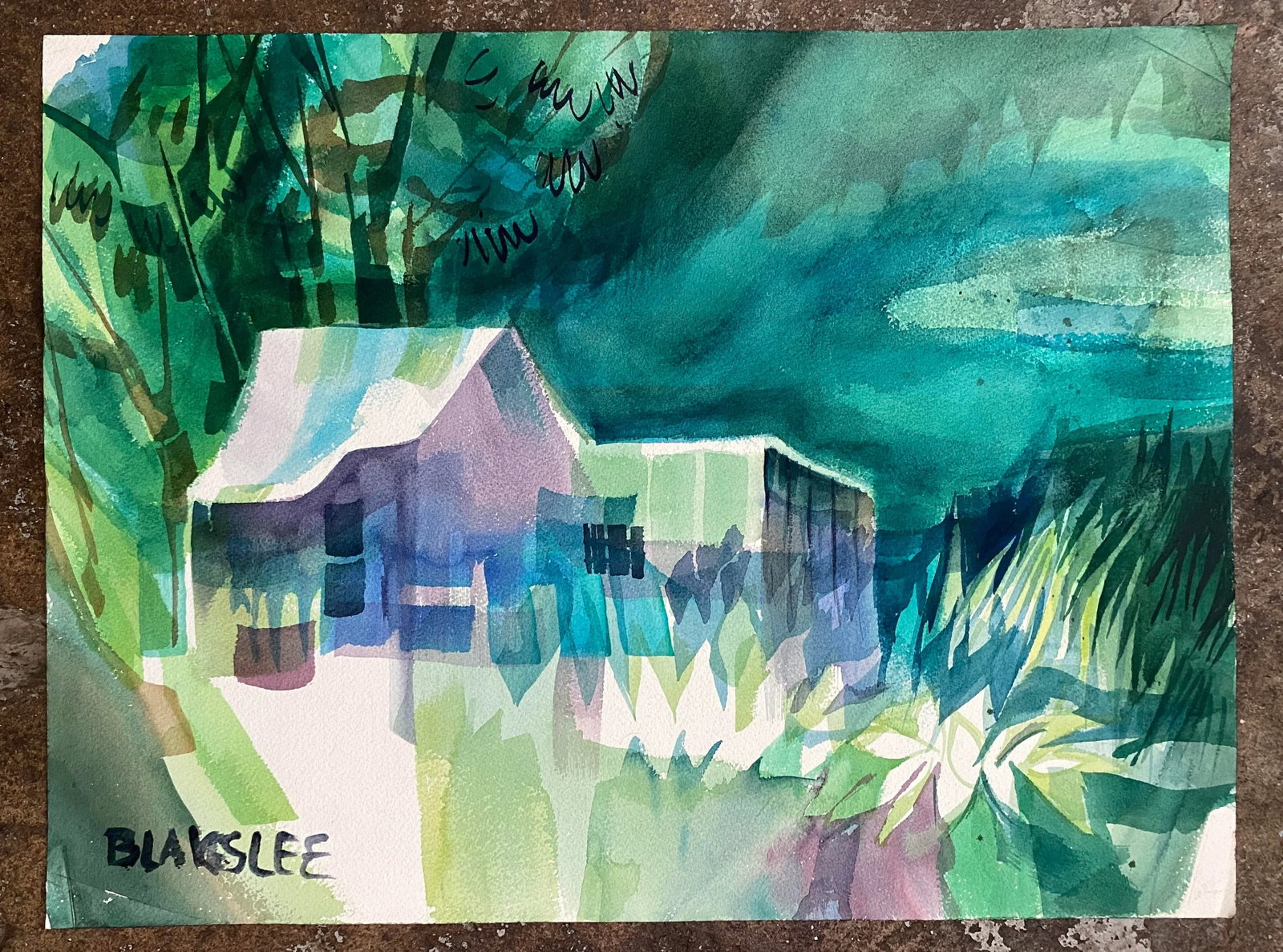 1960s Tina Blakeslee Modern Watercolor Landscape - 2
