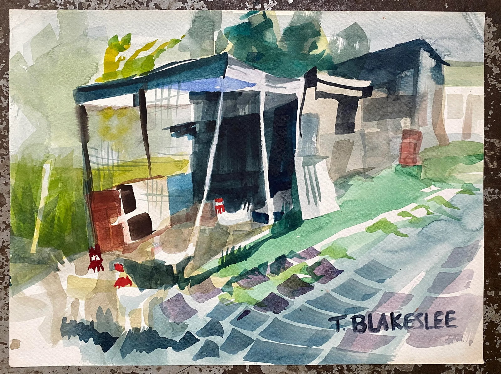 1960s Tina Blakeslee Modern Farm Scene With Chickens - 2