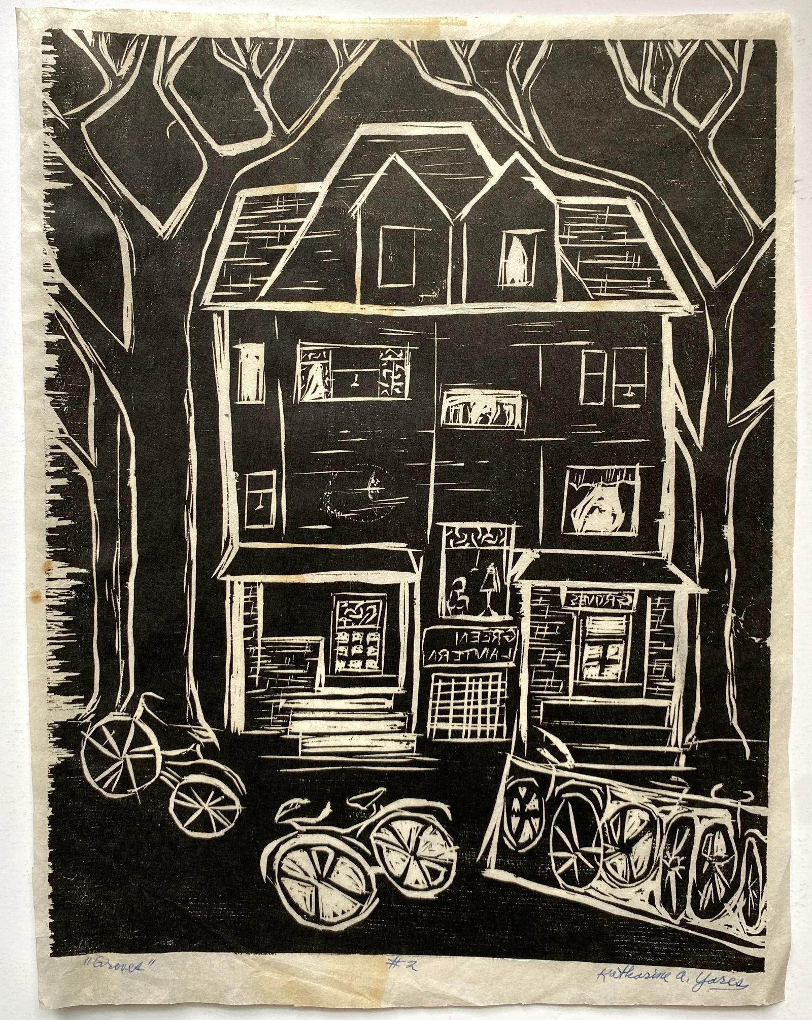 196s Kay Yares Groves House Woodblock Print - 2