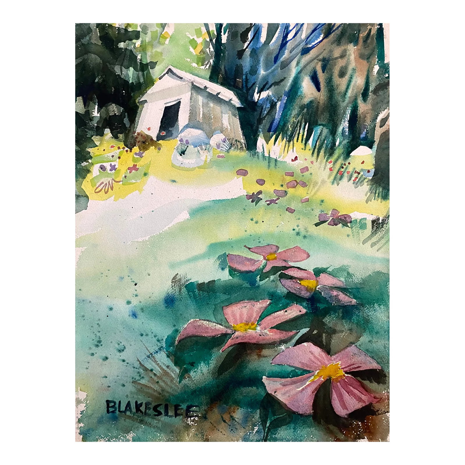 1960s Tina Blakeslee Forest Landscape Painting: 1960s Watercolor on paper of a Spring scene by artist Tina Blakeslee. Signed lower left. Condition: Alterations: Original Condition Unaltered Imperfections: Some Imperfections Condition Notes: Overall
