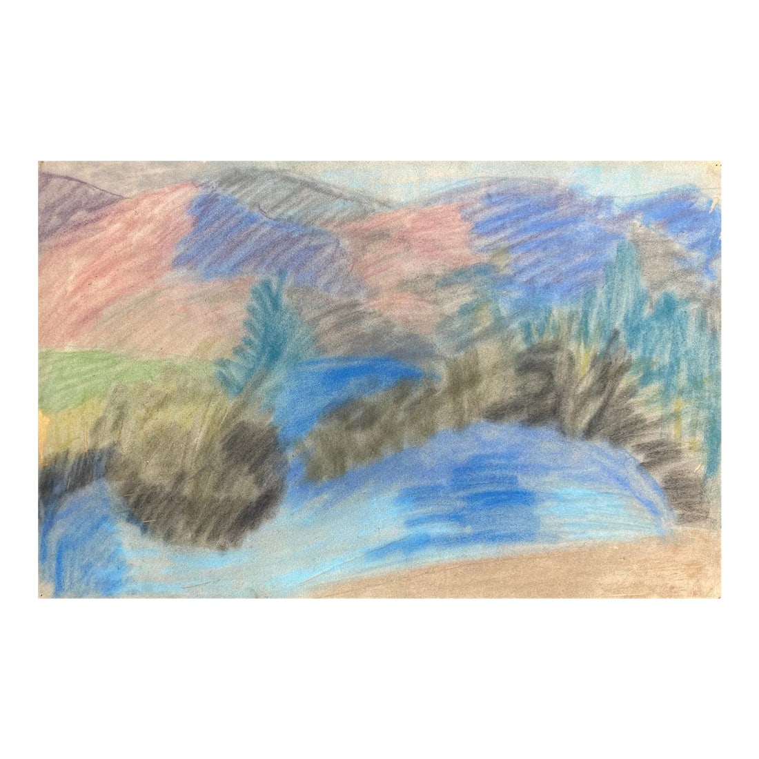 1960s Frank Wallacel Landscape Pastel: Vermont landscape pastel on paper by Vermont artist Frank Wallace (1915/18-2003). Wallace was born in Toledo, Ohio and grew up in Massachusetts attending Phillips Academy and Amherst College. He studi