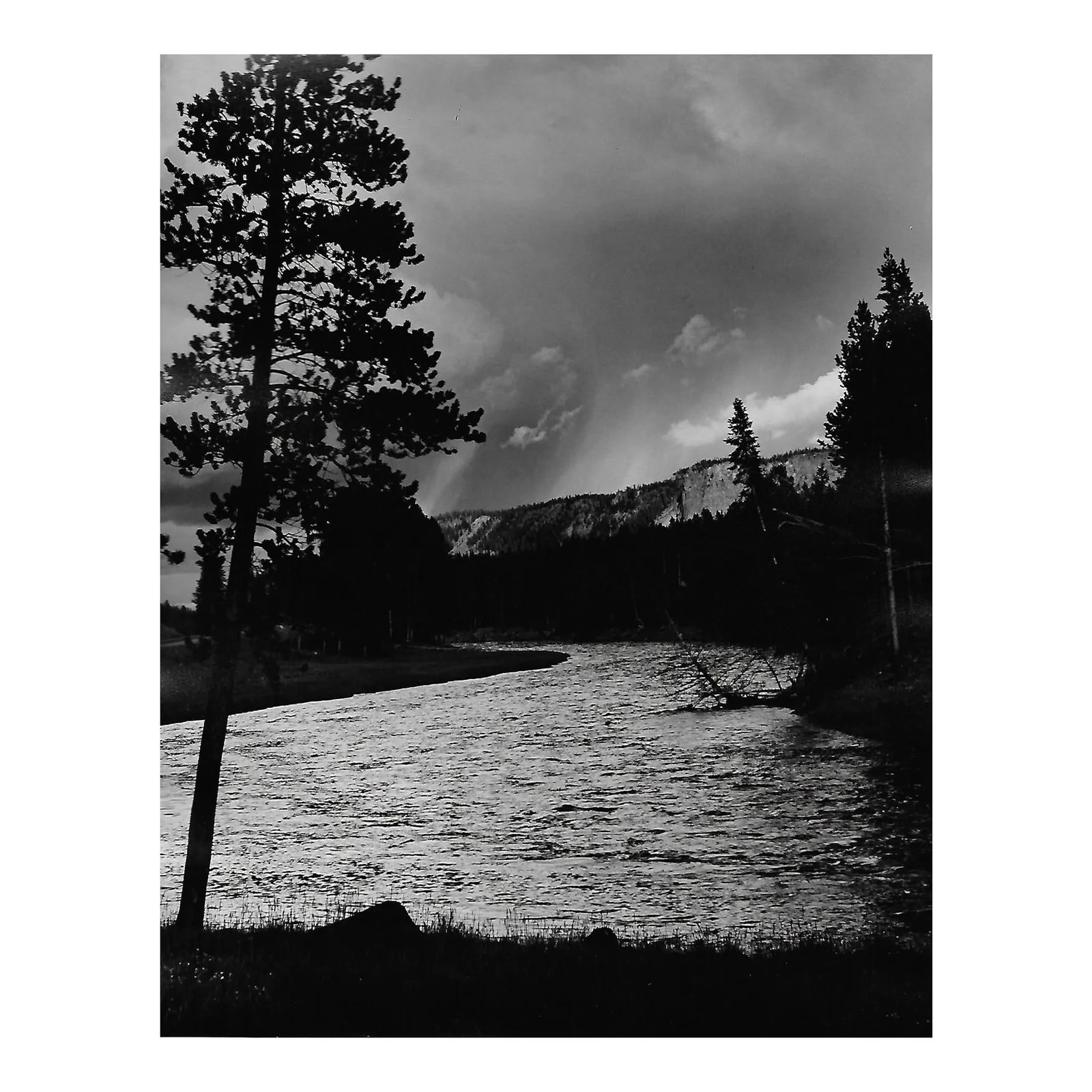 1969 Madison River Yellowstone National Park Photograph by Don Ware: 1969 black and white photo by Los Angeles, California based photographer Don Ware of a Madison River in Yellowstone National Park. Titled, dated and bearing Ware's studio stamp on the back.