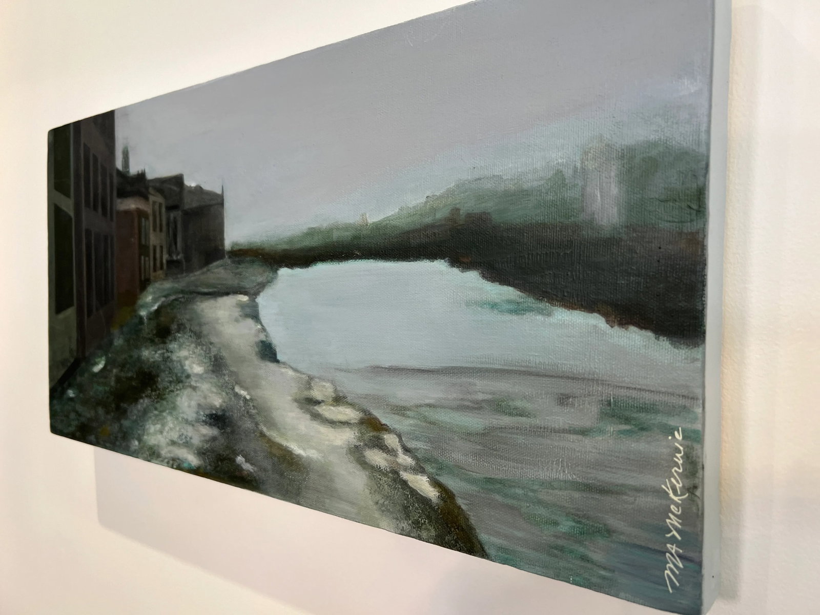 Beside the River Contemporary Impressionist Nautical River Waterscape in Blue, Green by Mill Valle - 4