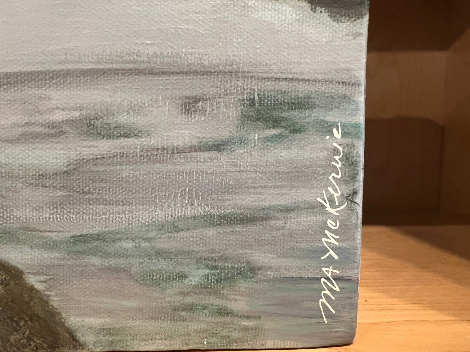 Beside the River Contemporary Impressionist Nautical River Waterscape in Blue, Green by Mill Valle - 5