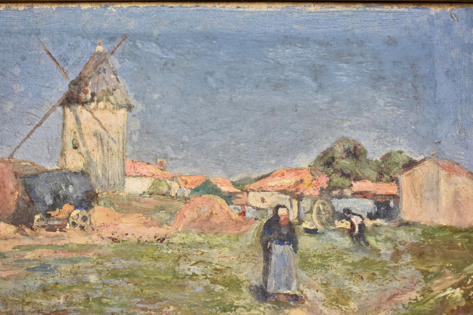 French Landscape Oil on Linen in Gold Leaf Frame, Signed & Dated 1919 - 3
