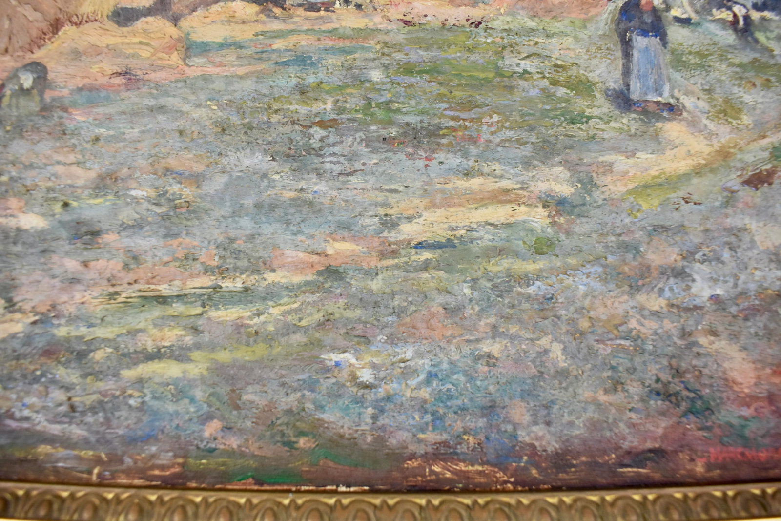 French Landscape Oil on Linen in Gold Leaf Frame, Signed & Dated 1919 - 5