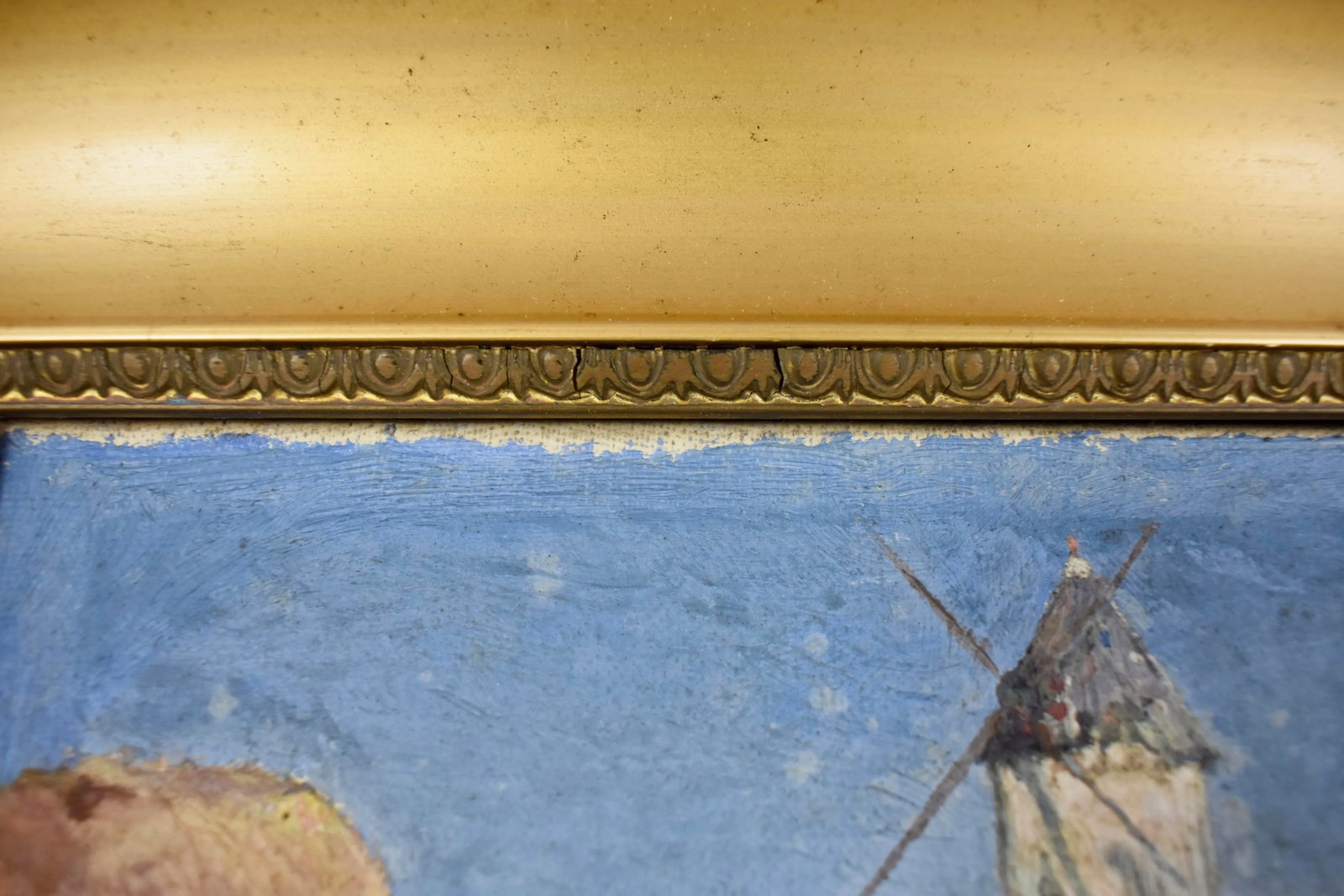 French Landscape Oil on Linen in Gold Leaf Frame, Signed & Dated 1919 - 6