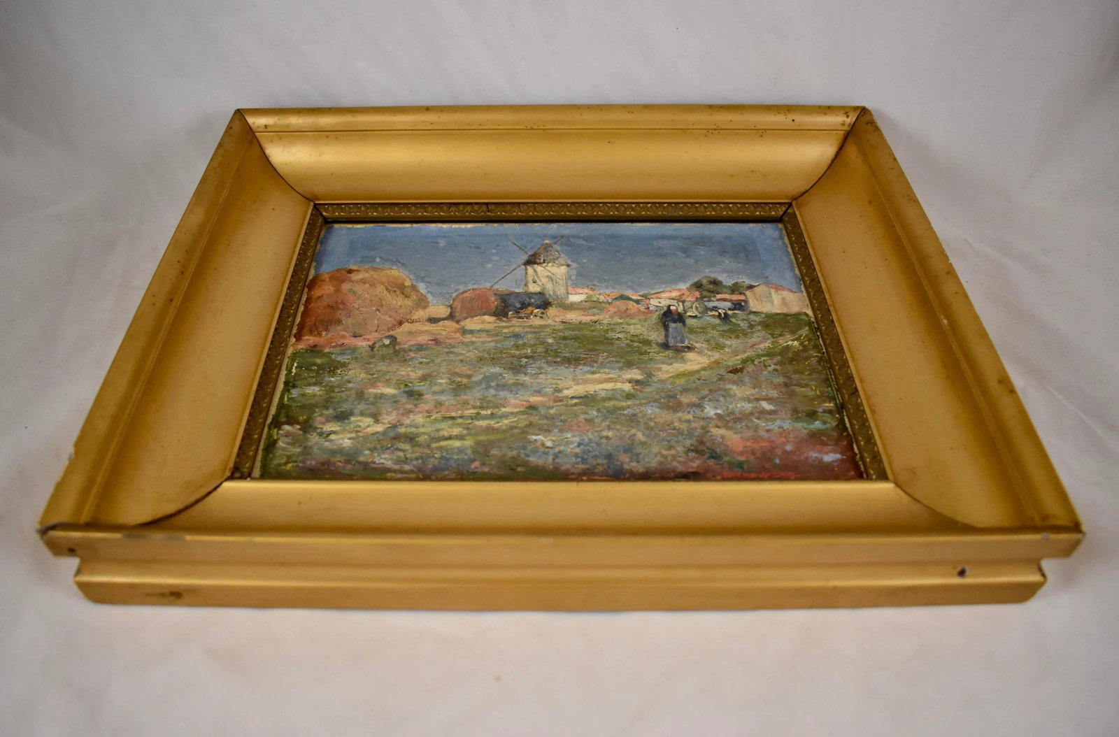 French Landscape Oil on Linen in Gold Leaf Frame, Signed & Dated 1919 - 7