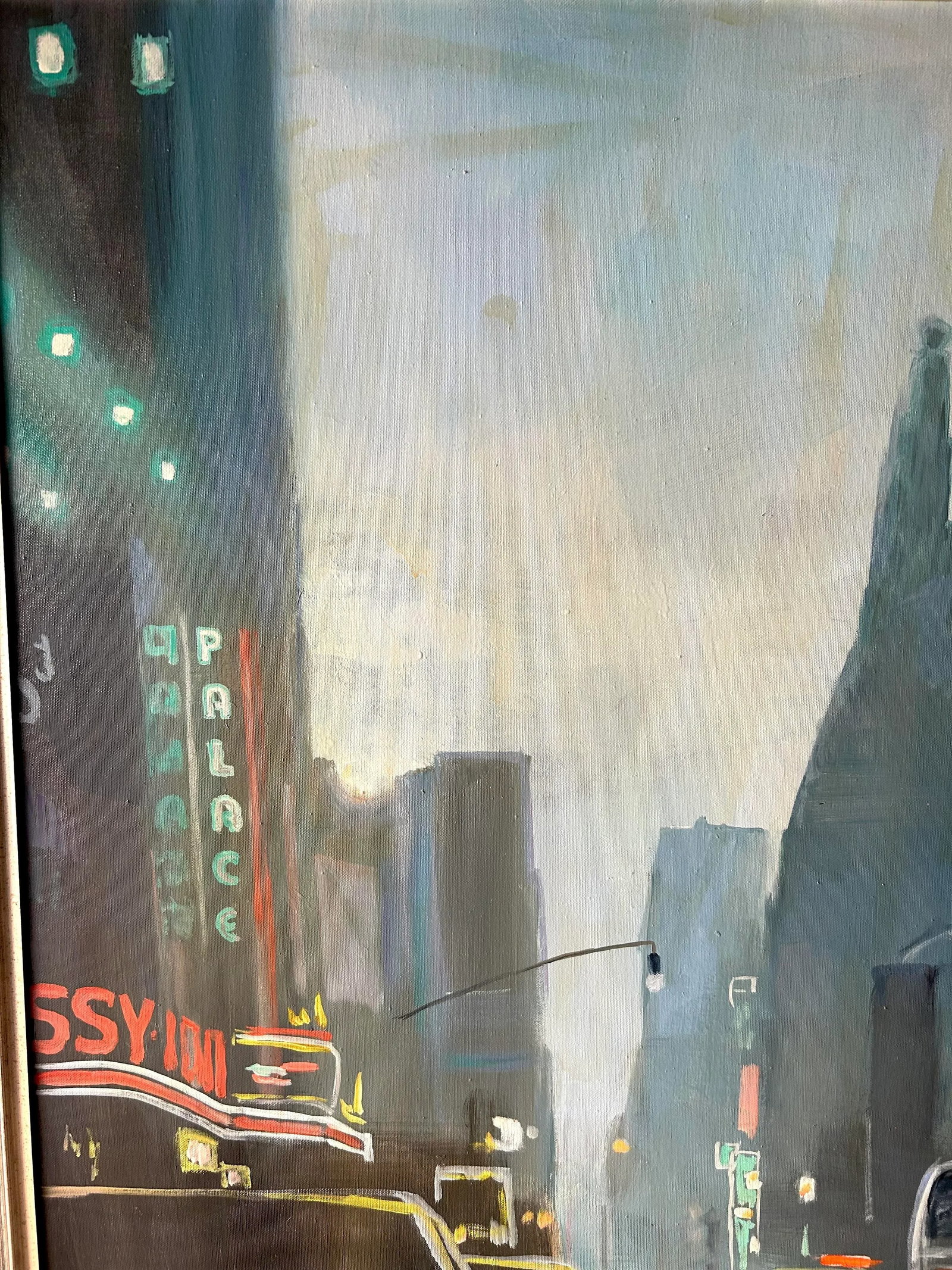 Vintage New York City Street Cityscape - Times Square & Taxis Painting, 1992 - 6