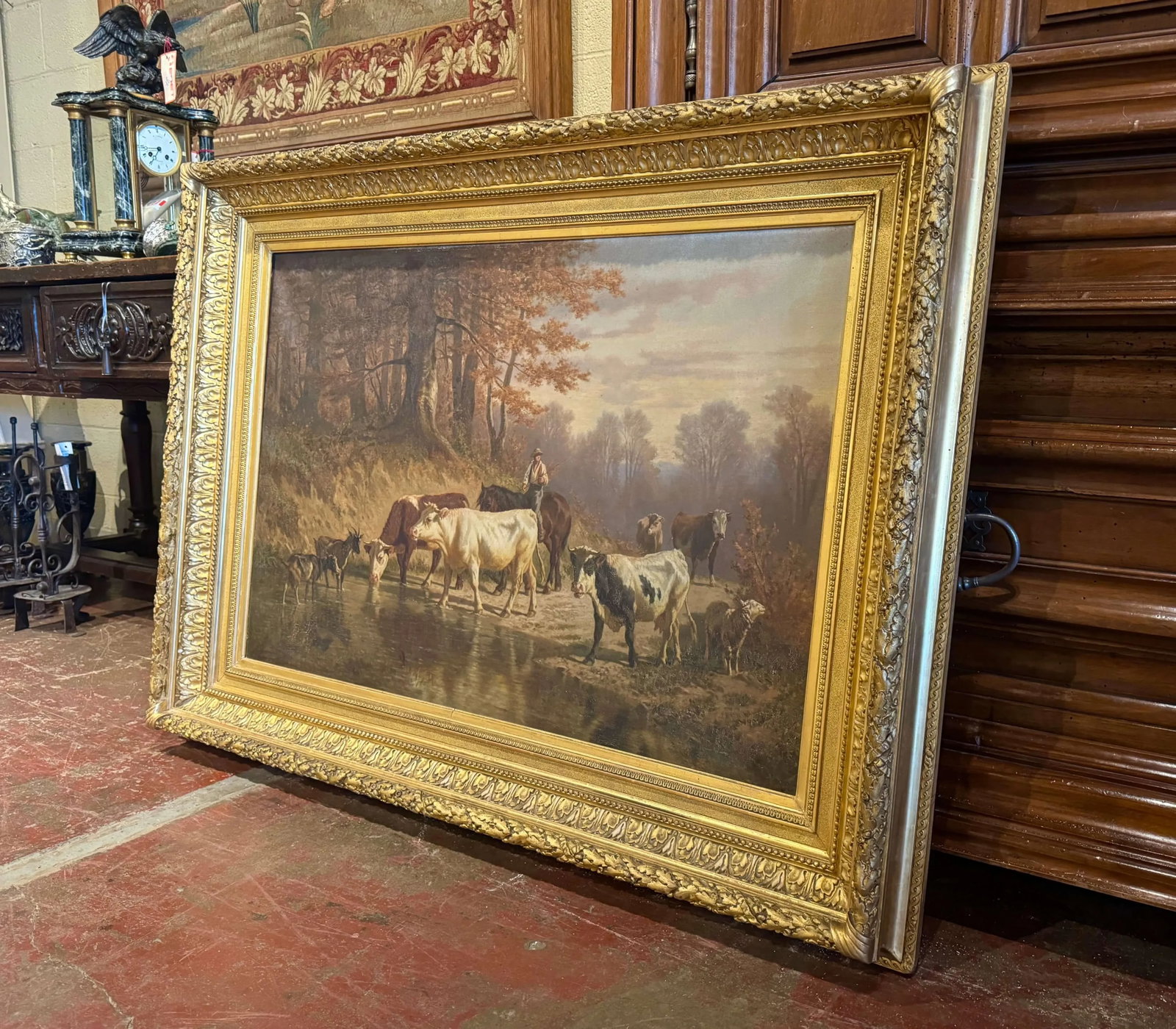 19th Century Swiss Pastoral Cow Painting Signed Charles Humbert in Frame - 2
